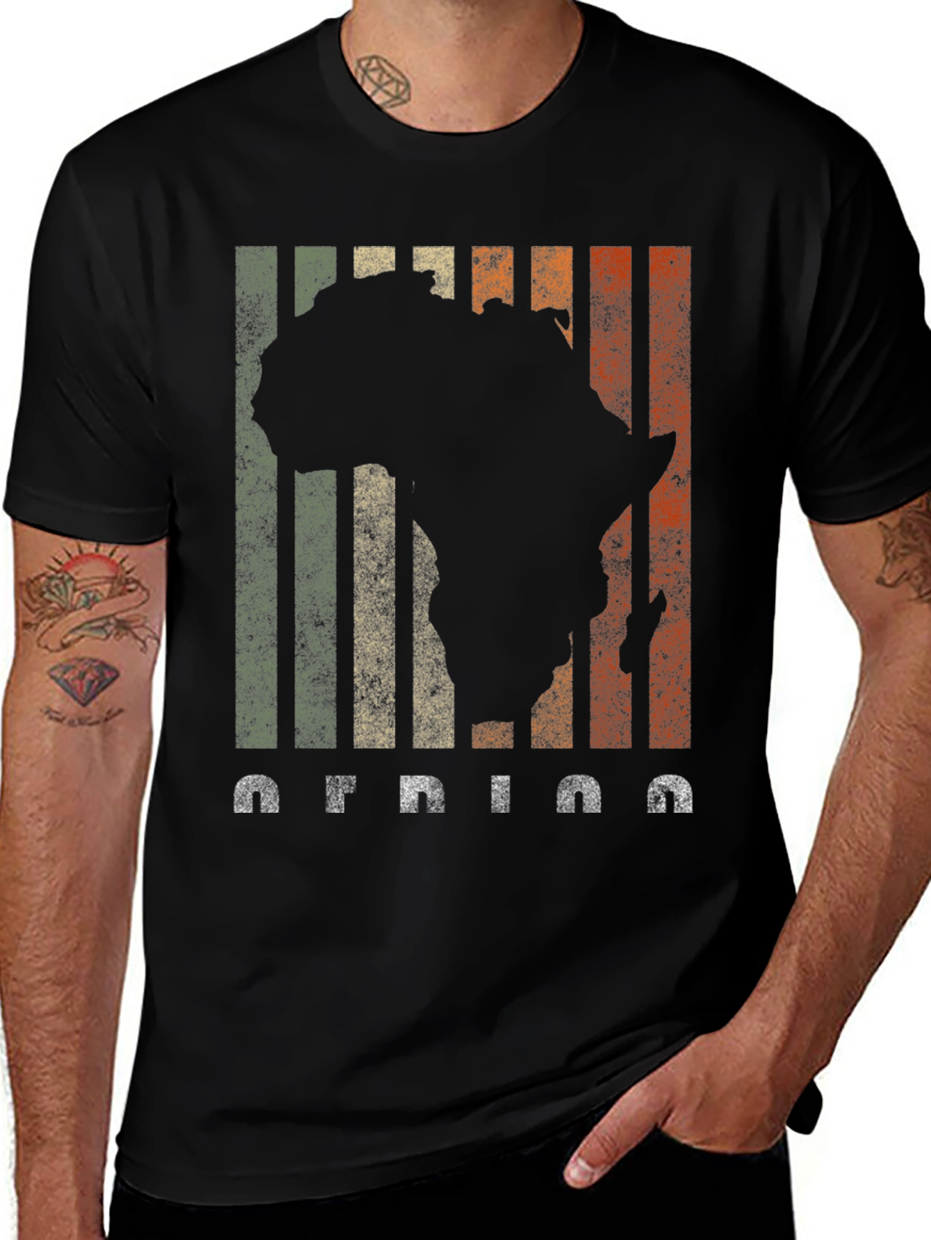 Africa Silhouette Retro Stripe T-Shirt