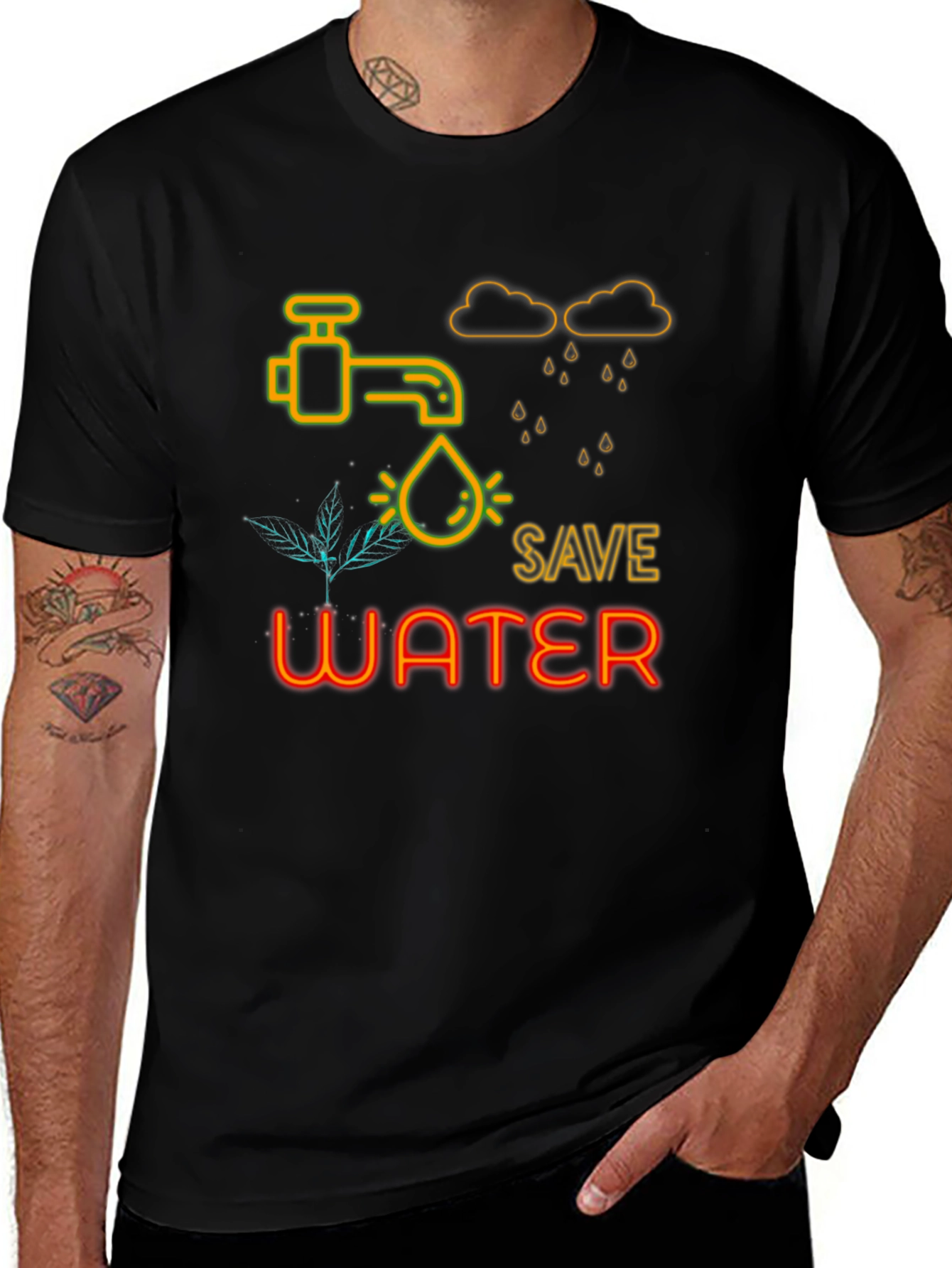 Save Water Graphic Tee - Black Cotton Blend