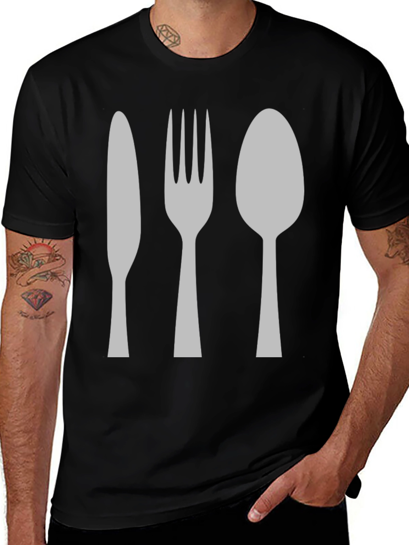 Variant 7 of Cutlery Graphic Tee - Knife Fork Spoon Design