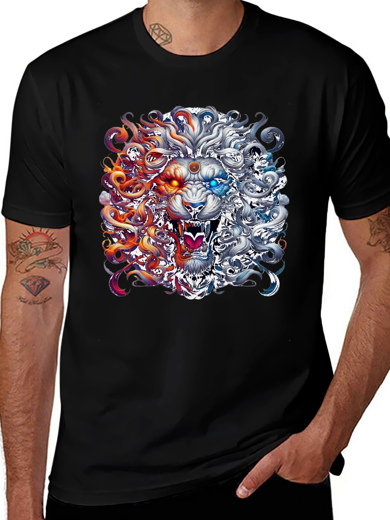 Variant 7 of Fire and Ice Lion Graphic Tee