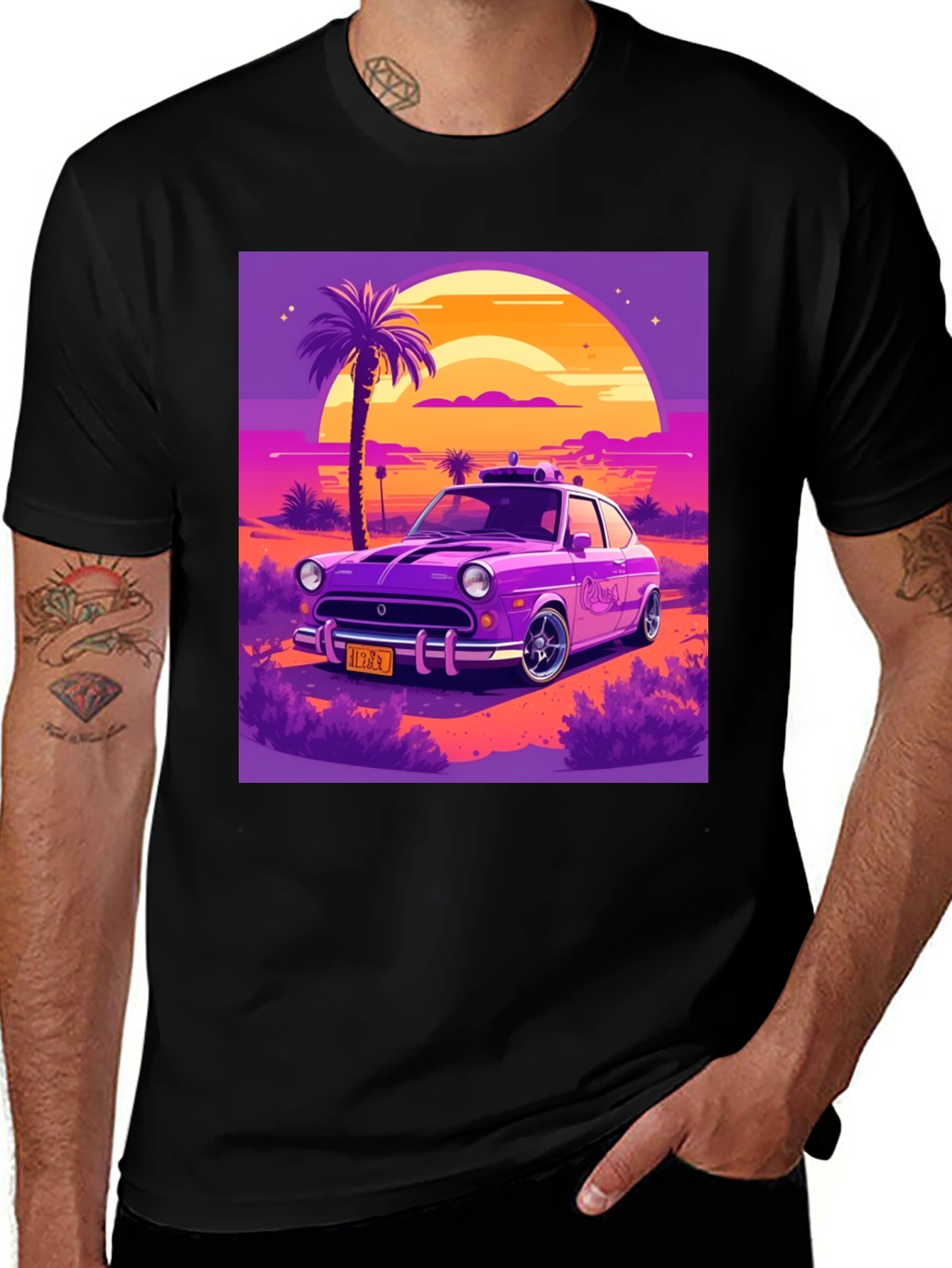 Variant 26 of Retro Car T-Shirt - Sunset Drive Design