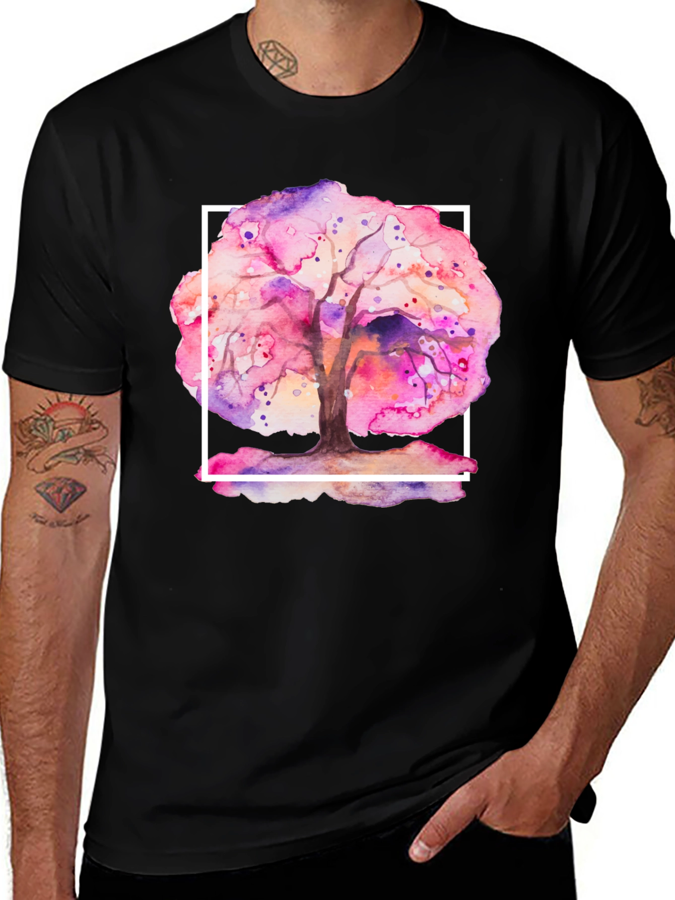 Watercolor Tree Graphic Black T-Shirt