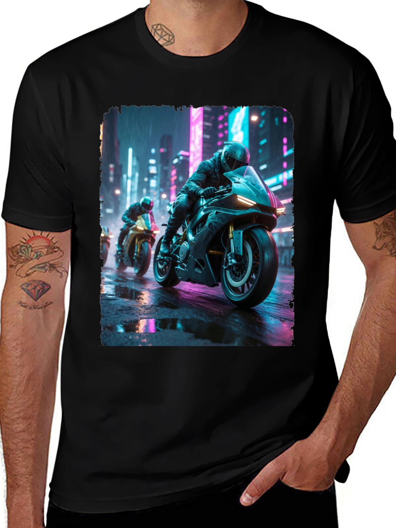 Variant 5 of Neon City Motorcycle Graphic T-Shirt