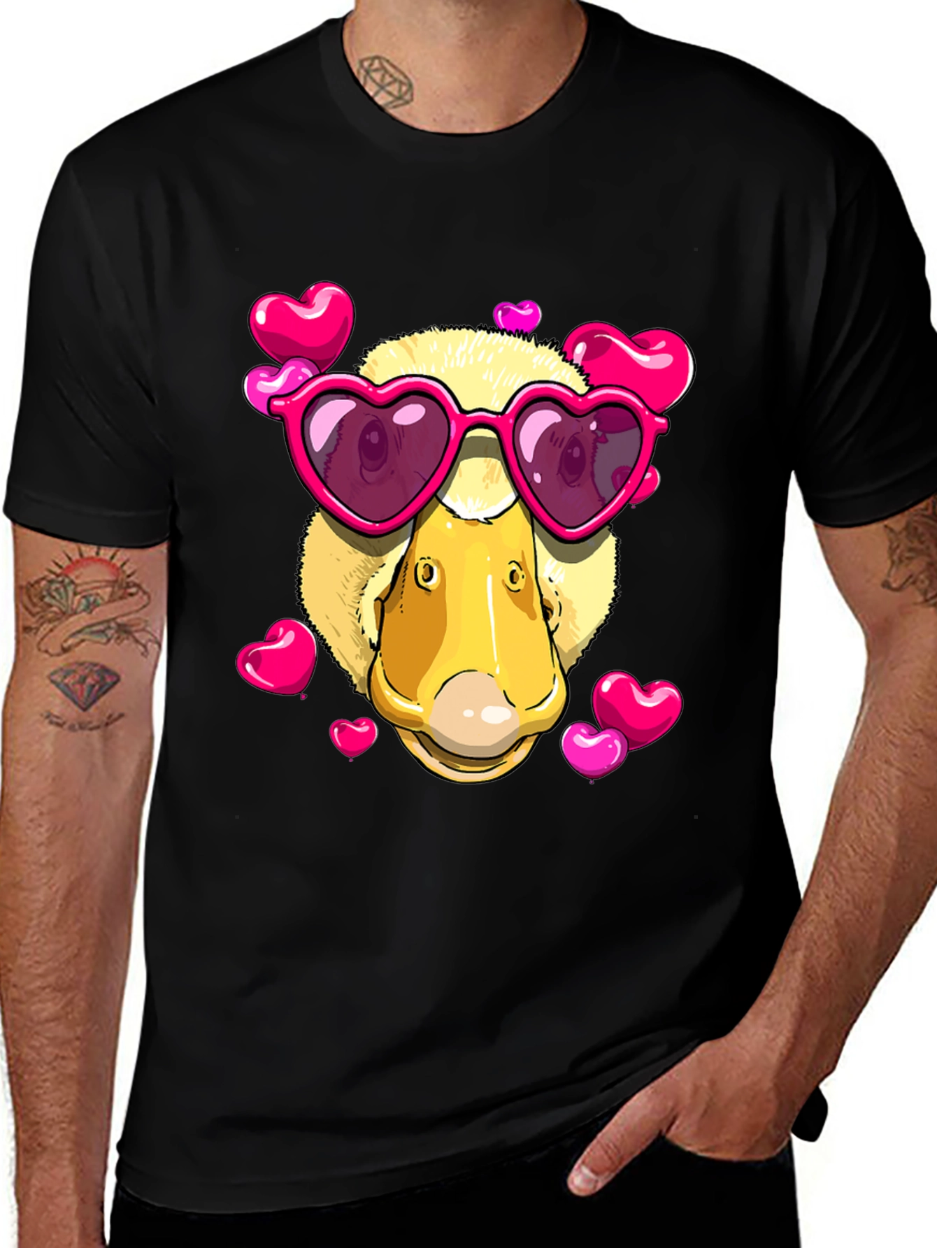 Duck Valentine's Day T-Shirt with Heart Sunglasses
