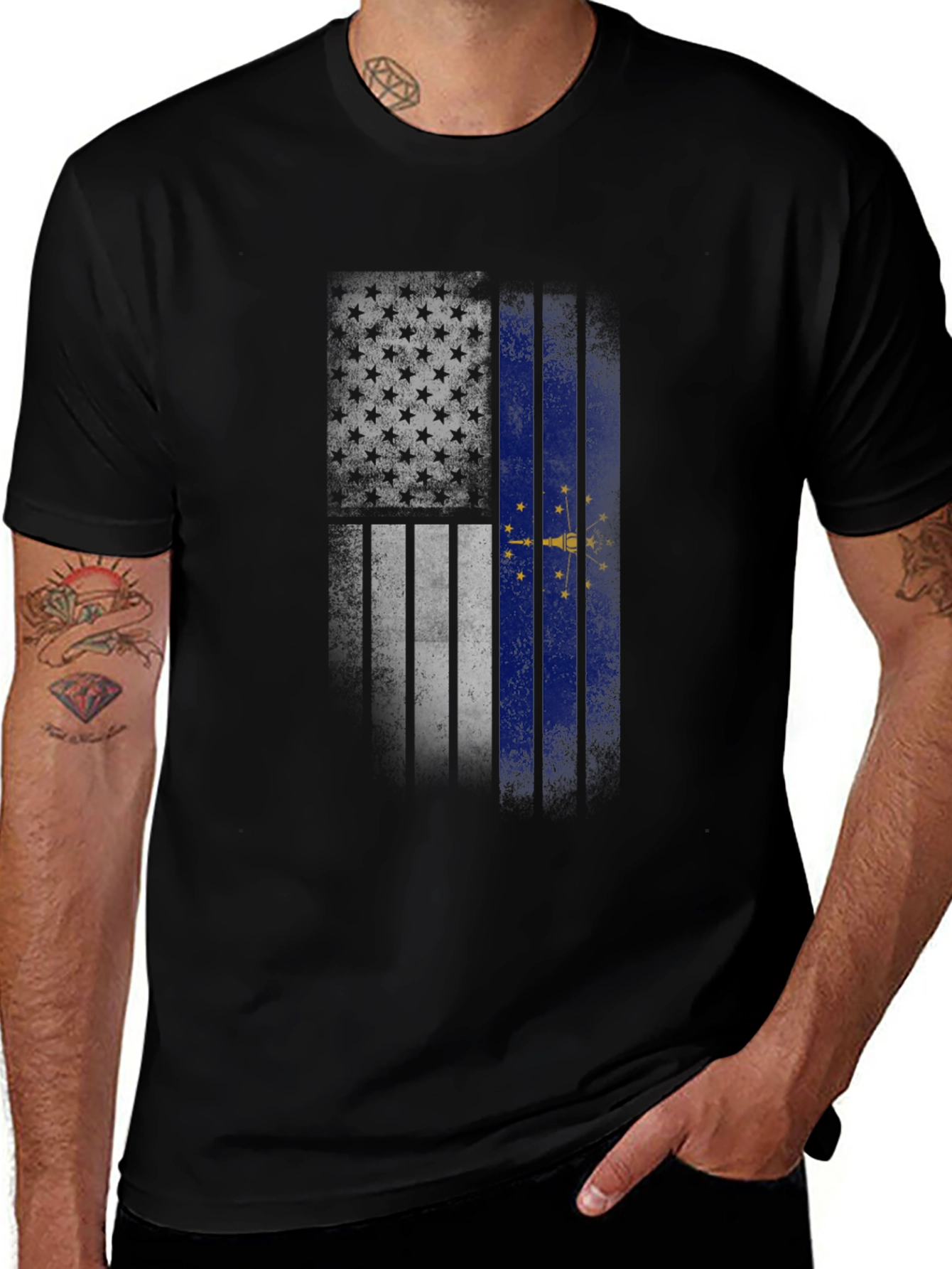 Variant 8 of Indiana State Flag Graphic Tee - Black