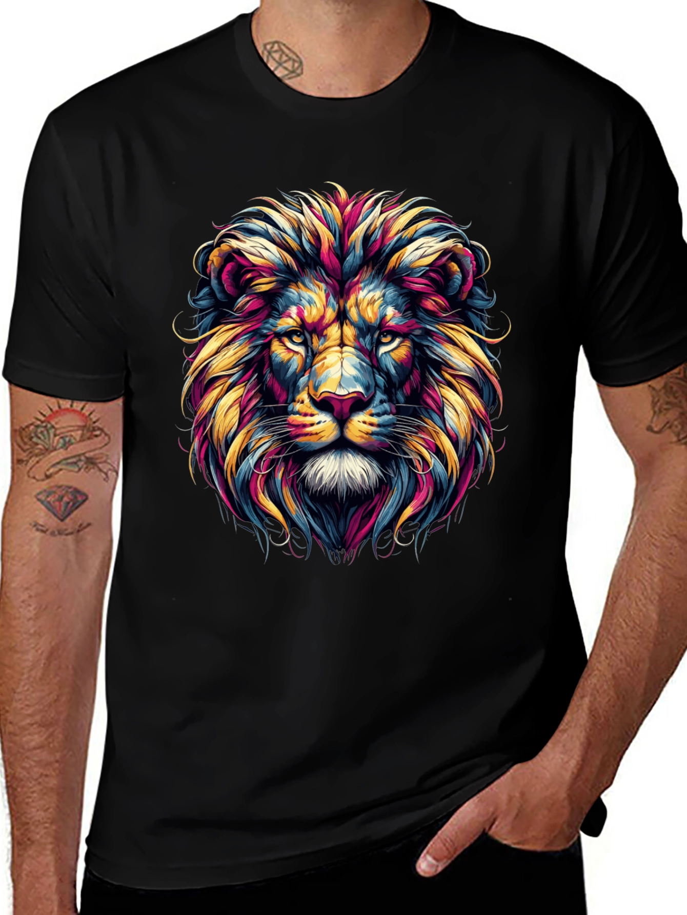 Variant 19 of Lion Graphic Tee - Colorful Majestic Print