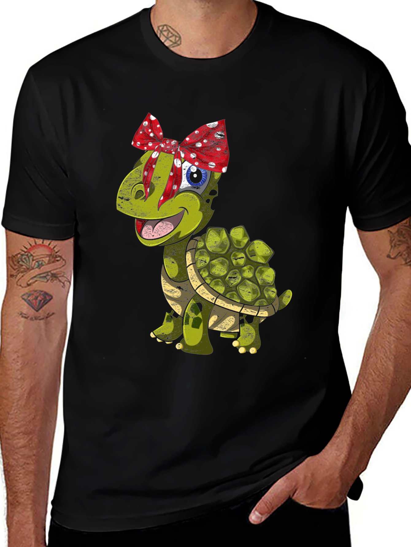 Variant 13 of Turtle Graphic T-Shirt with Red Bow - Fun and Stylish