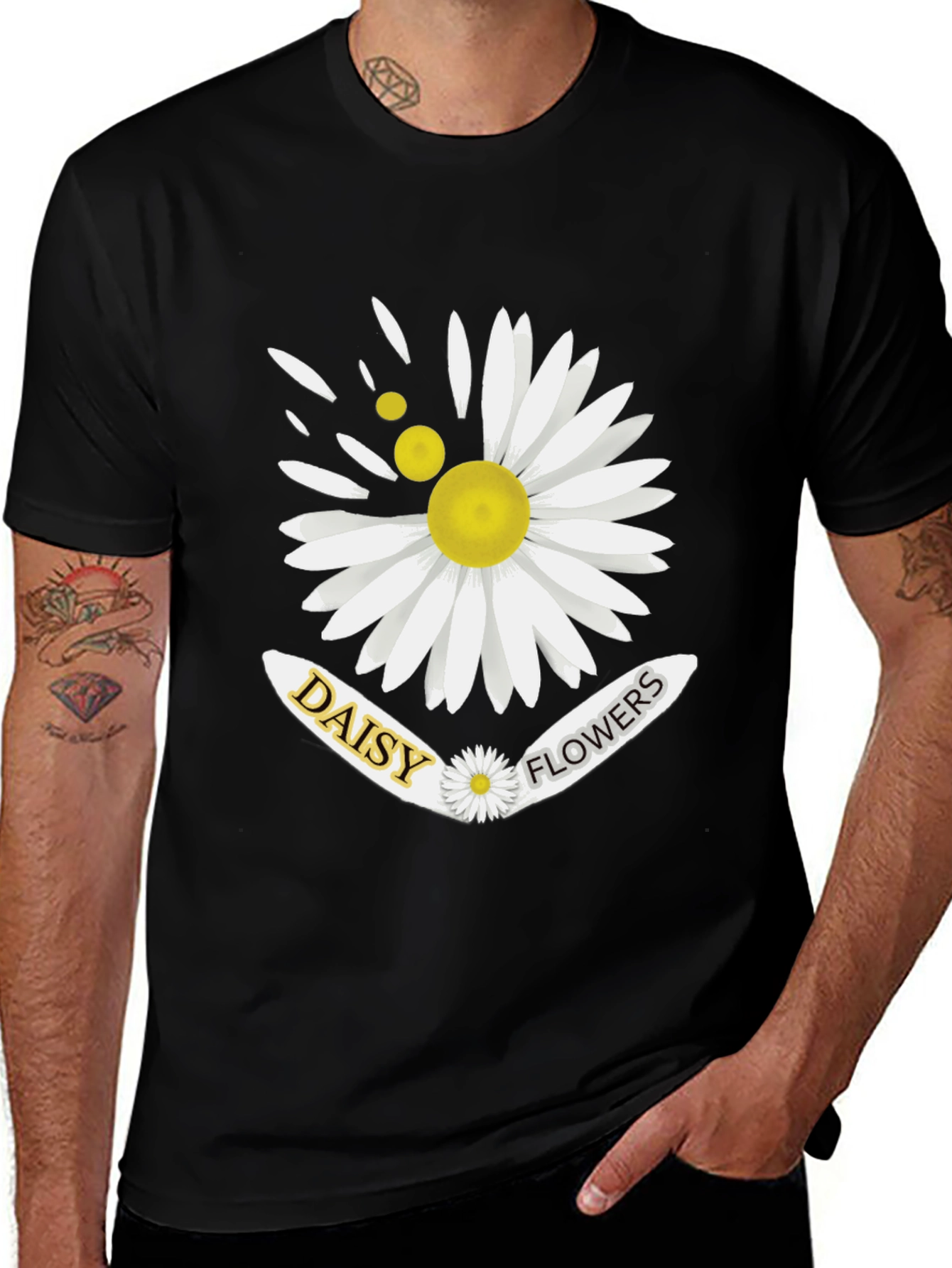 Variant 13 of Daisy Flowers Graphic Print Men's Black T-Shirt