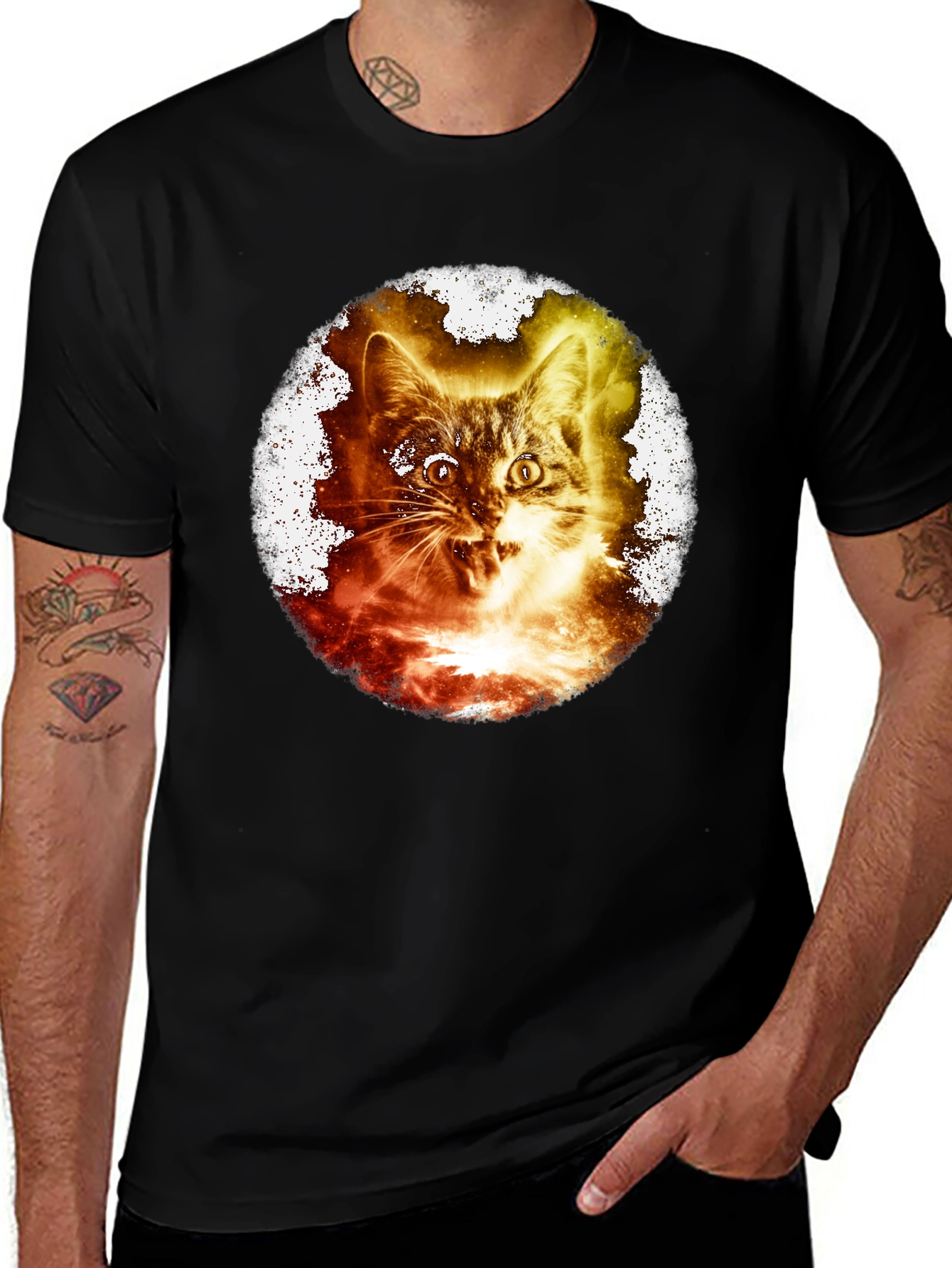 Variant 30 of Fiery Feline Graphic Tee - Bold Cat Design