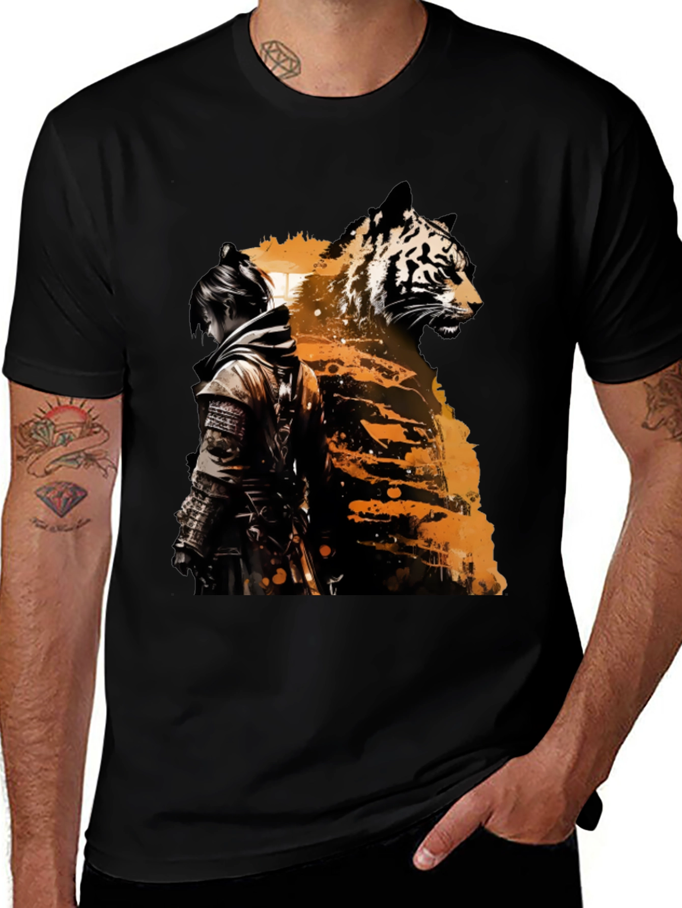 Variant 6 of Tiger Samurai Graphic Tee - Black