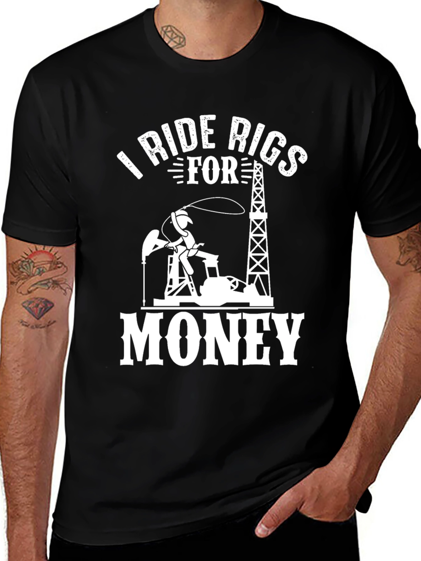 Variant 2 of I Ride Rigs For Money Black Graphic T-Shirt