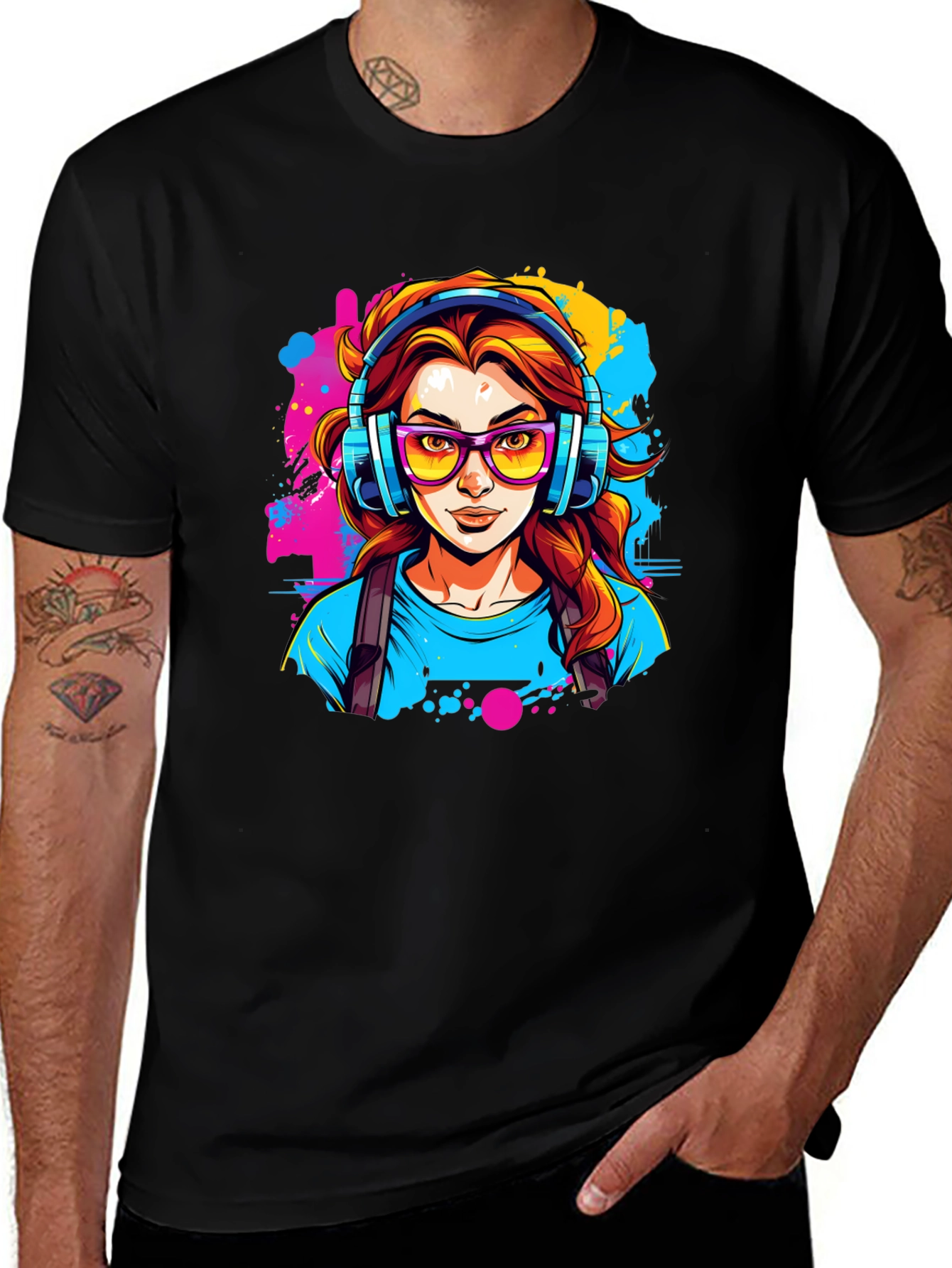 Variant 27 of Graphic Print T-Shirt - Woman with Headphones