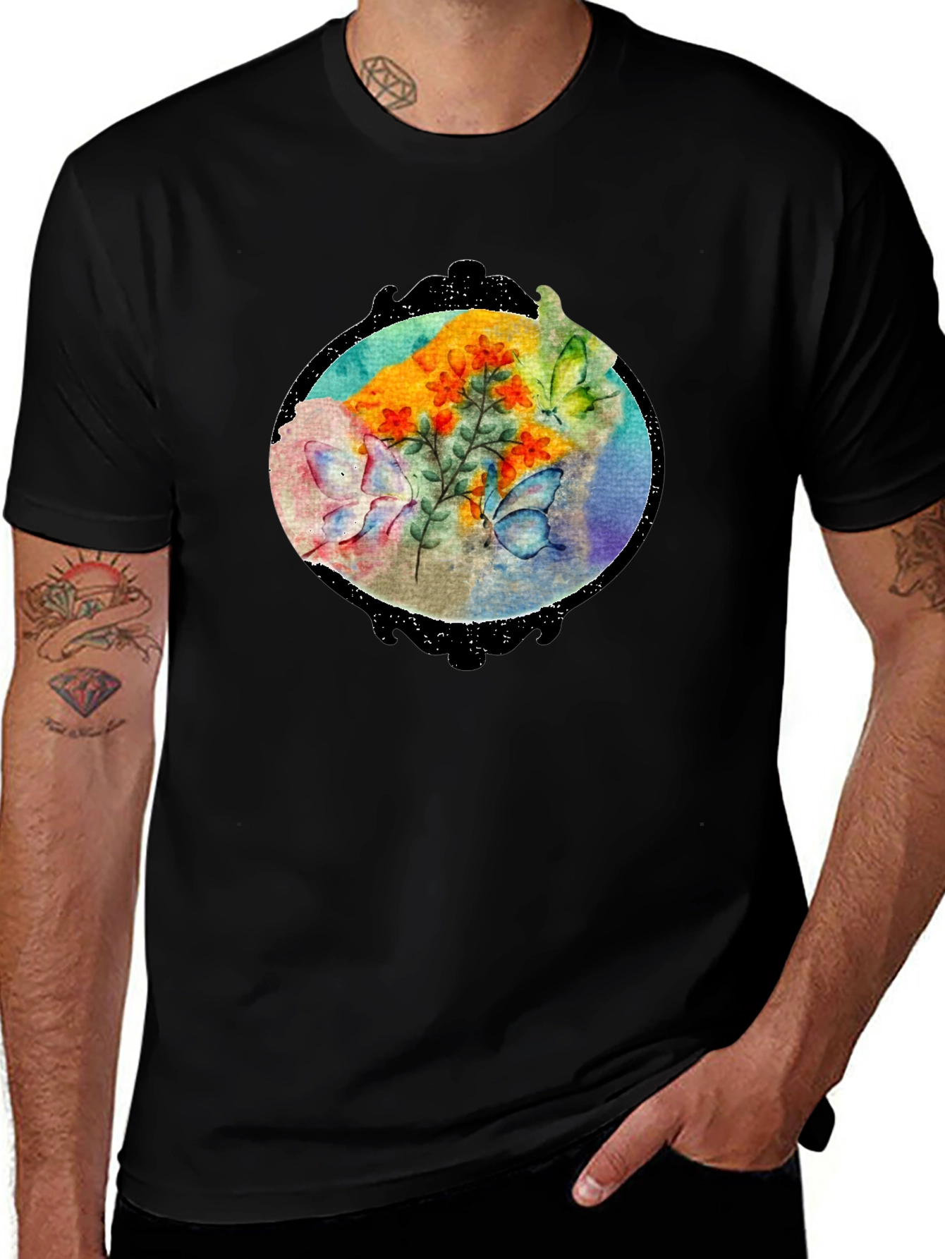 Variant 19 of Butterfly Floral Black T-Shirt