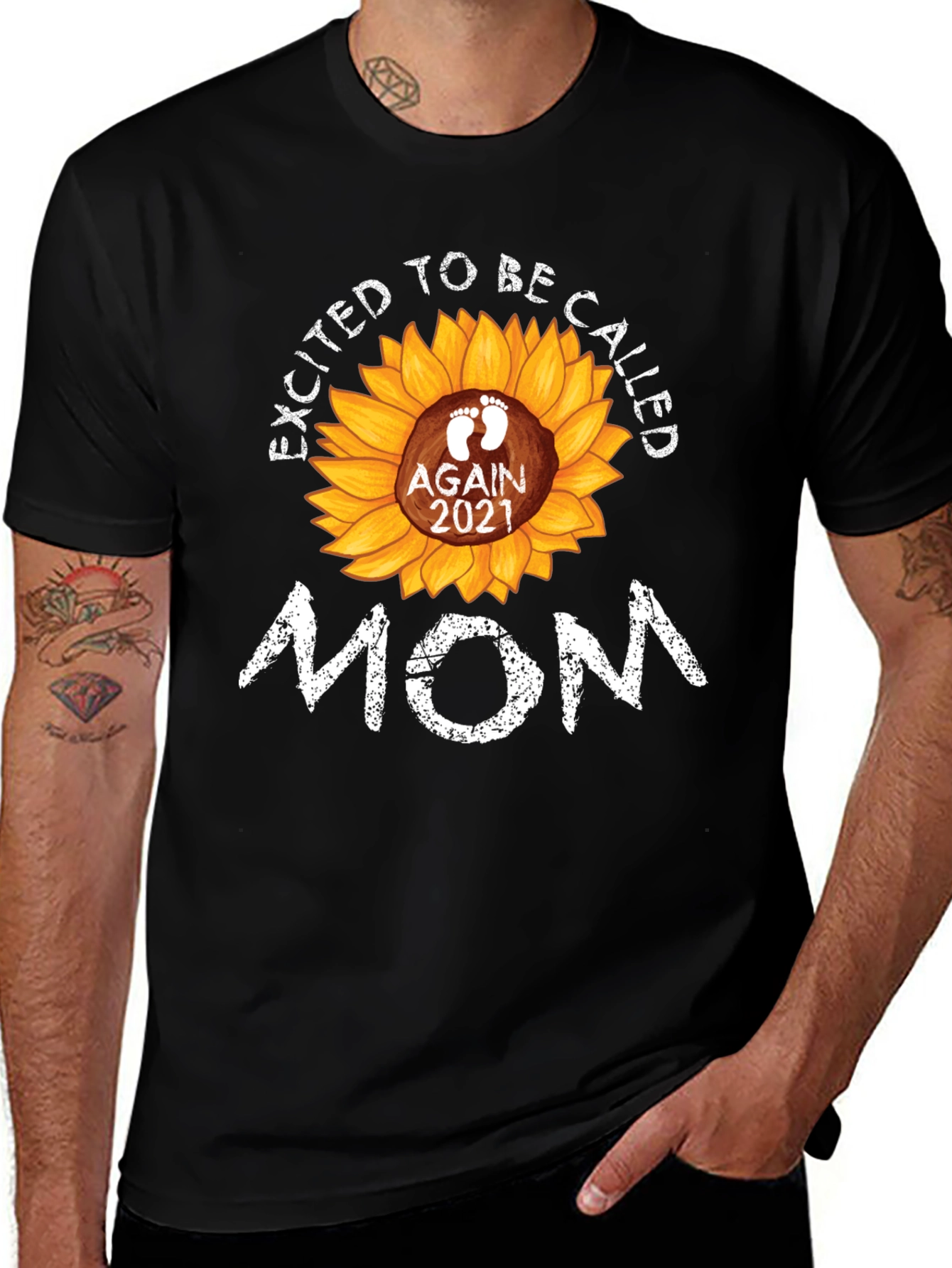 Excited to Be Called Mom Again 2021 Sunflower T-Shirt