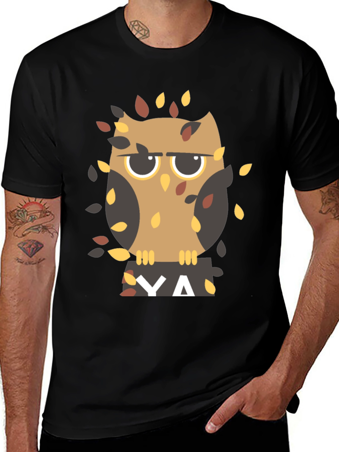 Variant 4 of Grumpy Owl Graphic Tee - Black Cotton T-Shirt