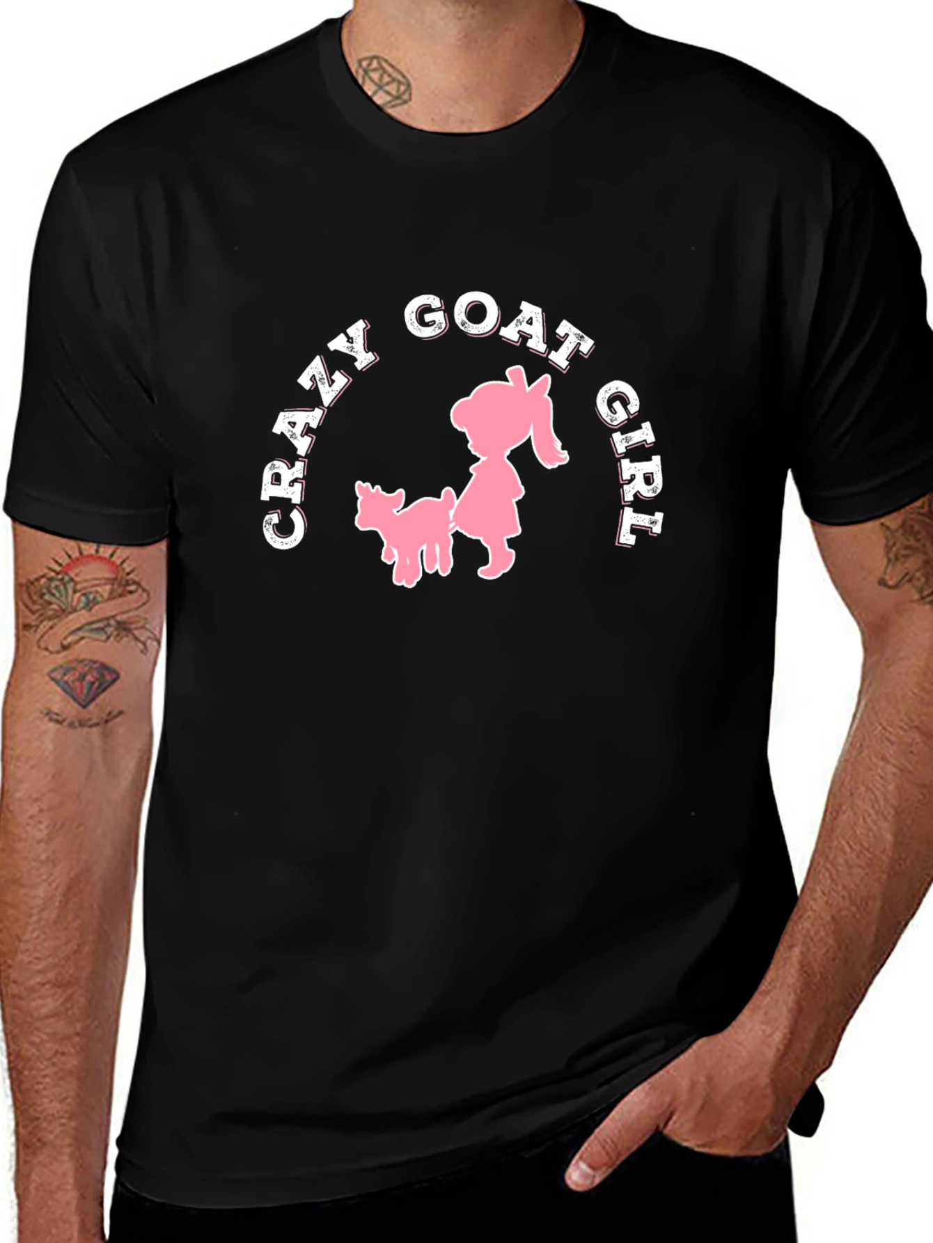 Variant 6 of Crazy Goat Girl T-Shirt - Pink Goat & Girl Graphic