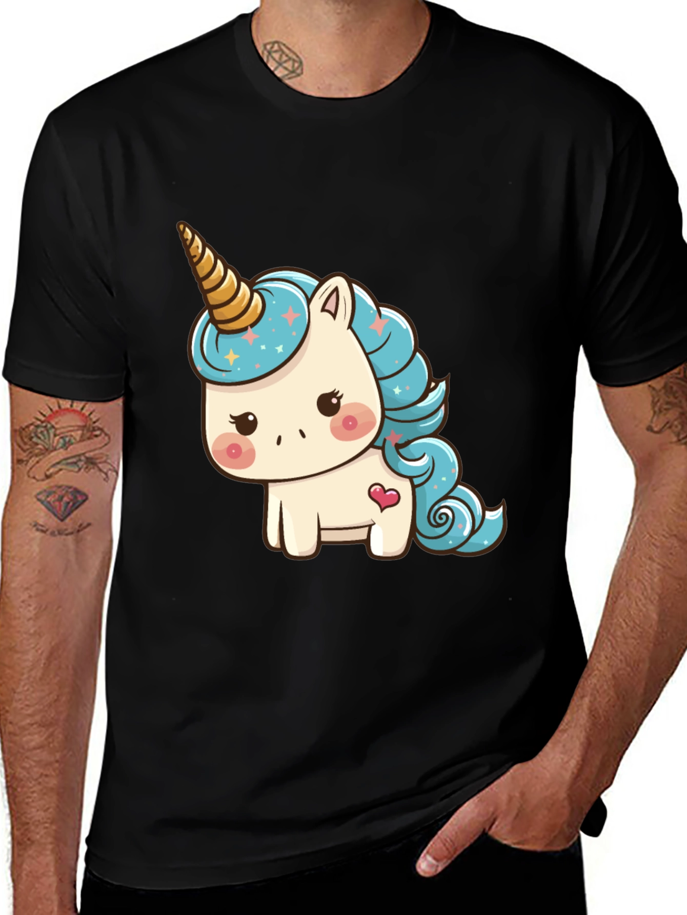 Variant 15 of Cute Unicorn Graphic Tee - Black Cotton T-Shirt