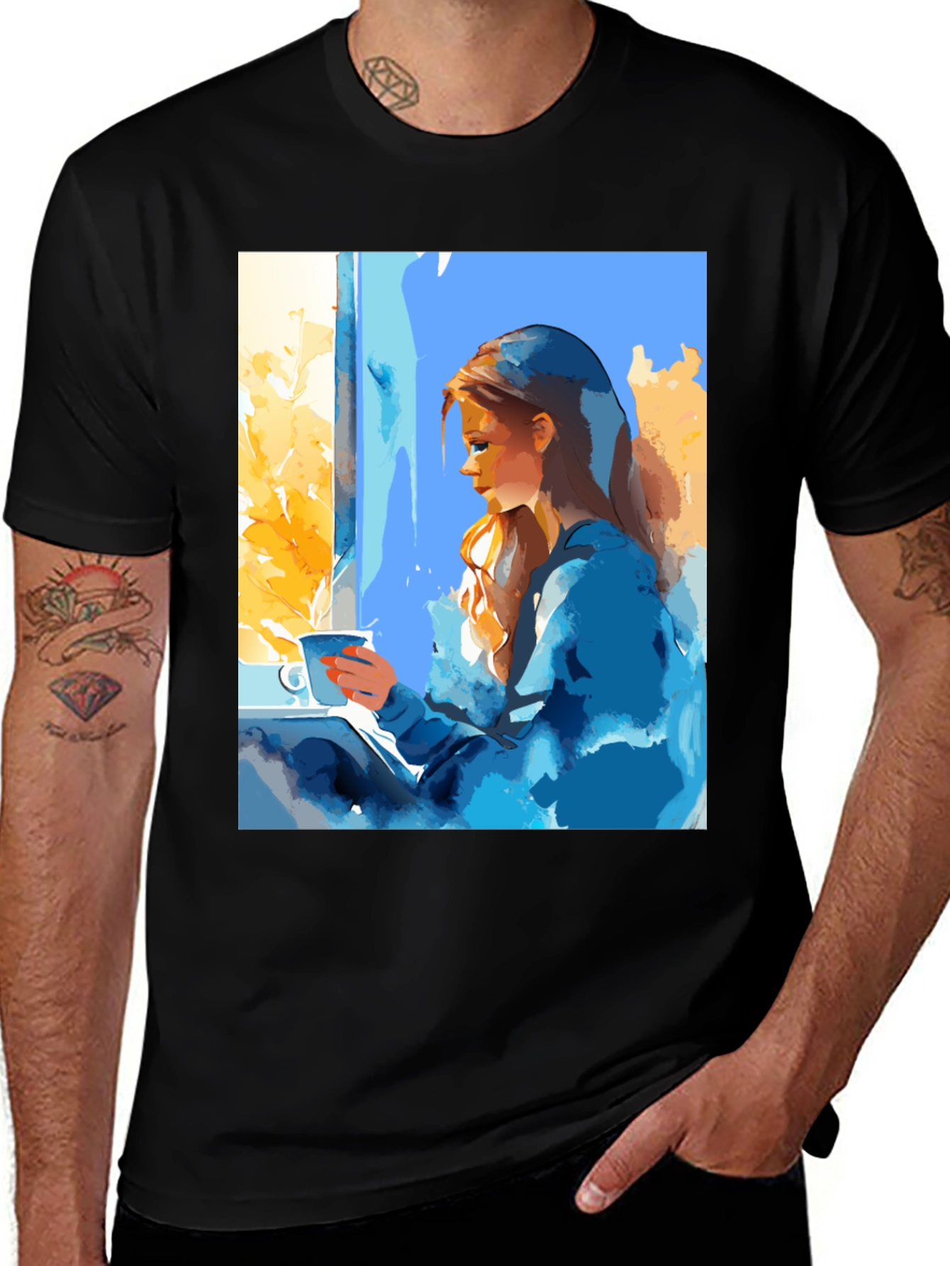 Variant 14 of Woman at Window Graphic Tee - Black