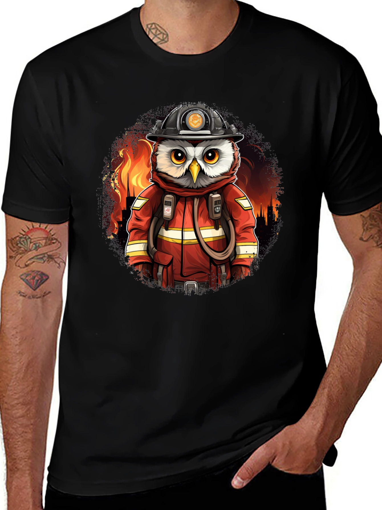 Variant 29 of Owl Firefighter Graphic T-Shirt - Cool & Unique Design