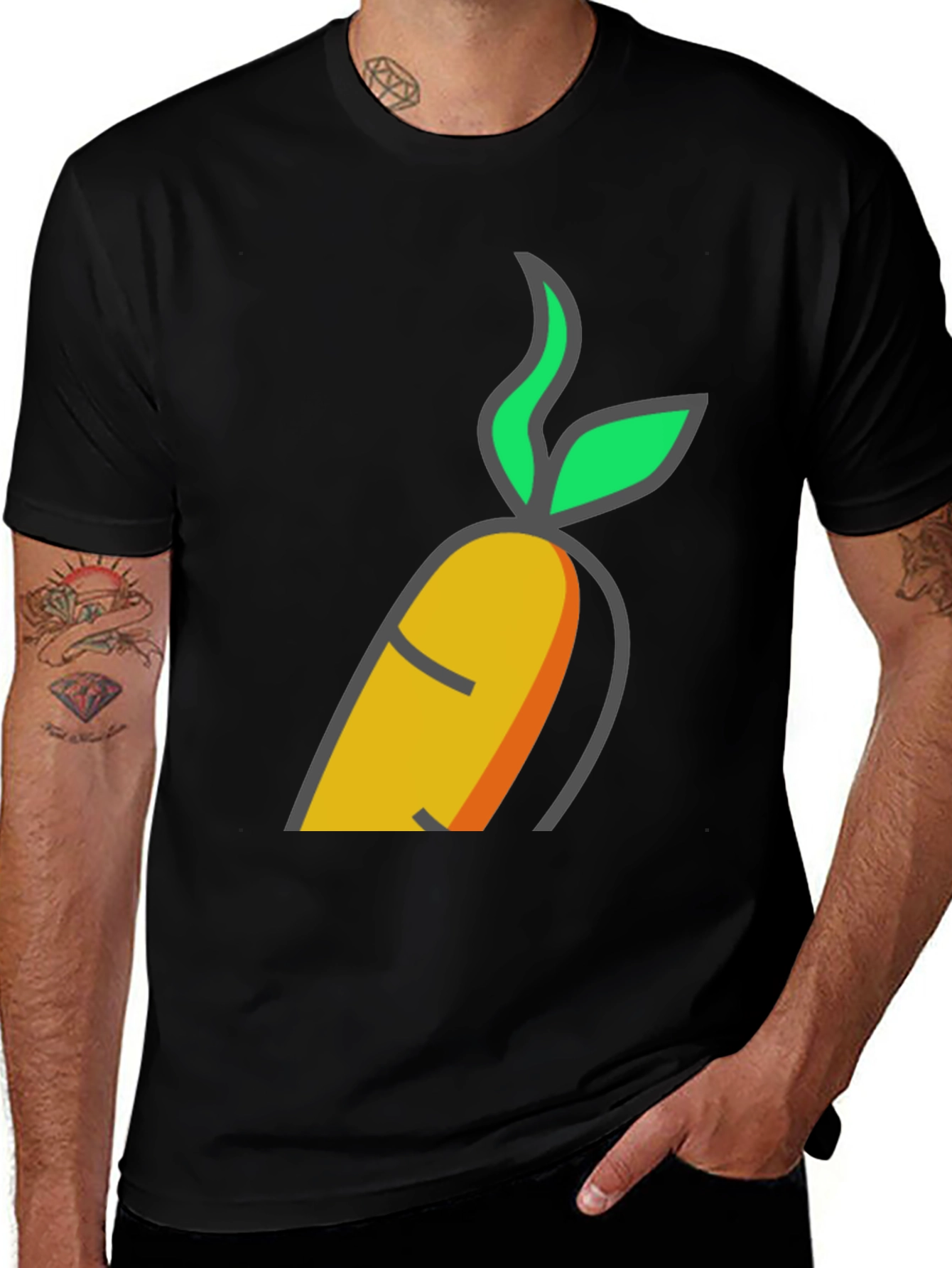 Variant 10 of Funny Carrot Graphic Tee - Black Cotton T-Shirt