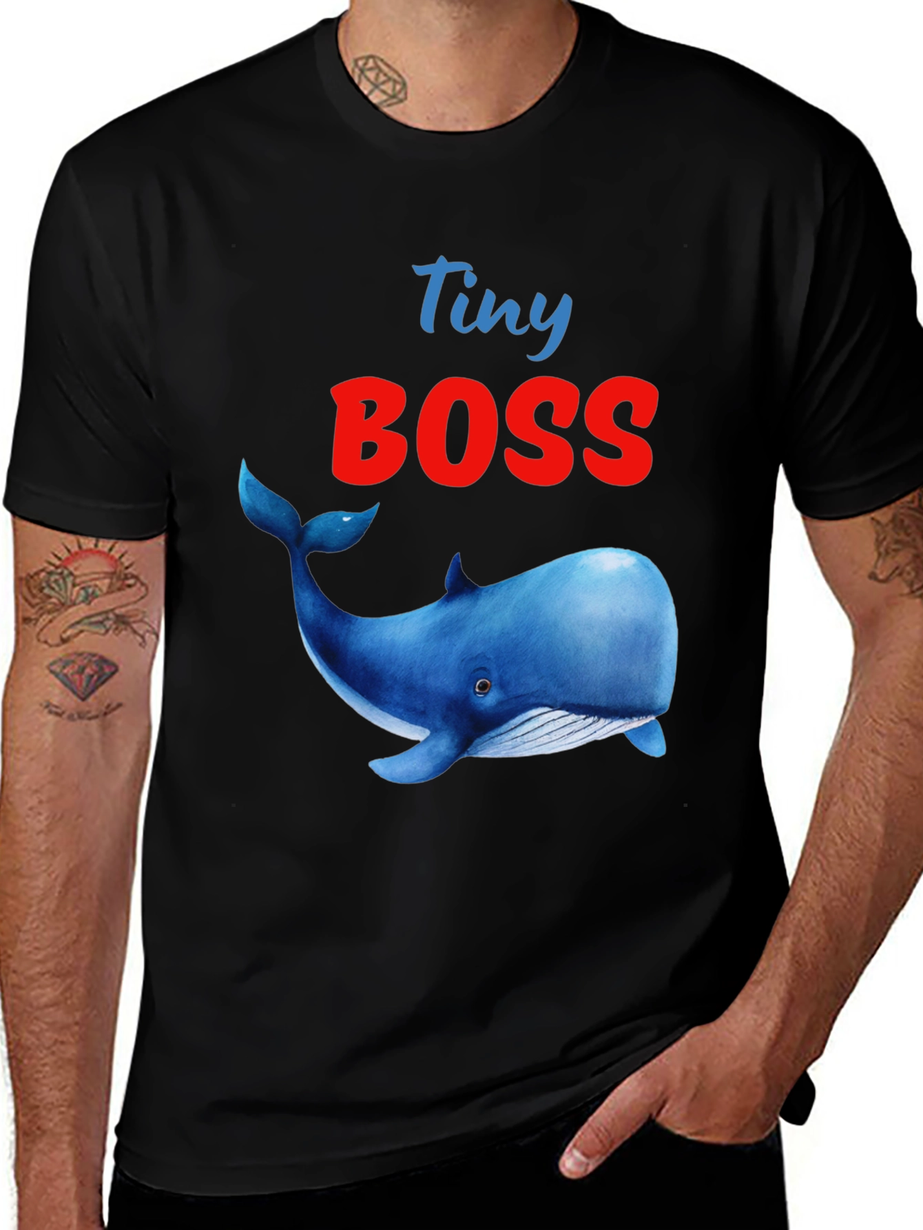 Variant 21 of Tiny Boss Whale Graphic Tee - Soft Black Cotton