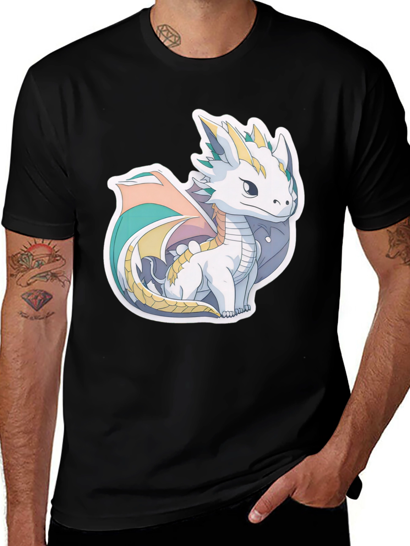 Variant 21 of Cute Dragon Graphic T-Shirt - Black Cotton Tee