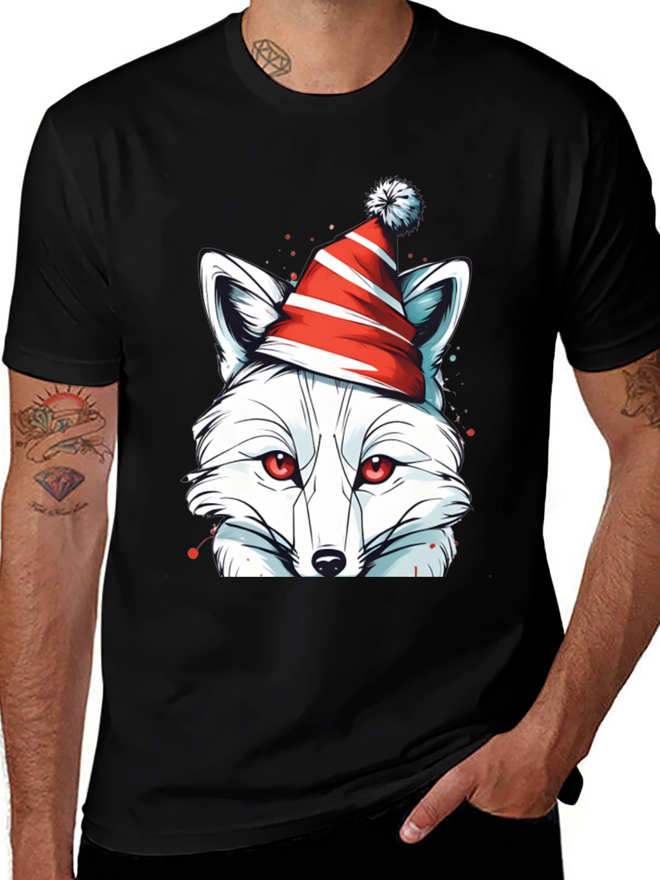 Black Festive Fox Tee - Holiday Graphic Shirt main image