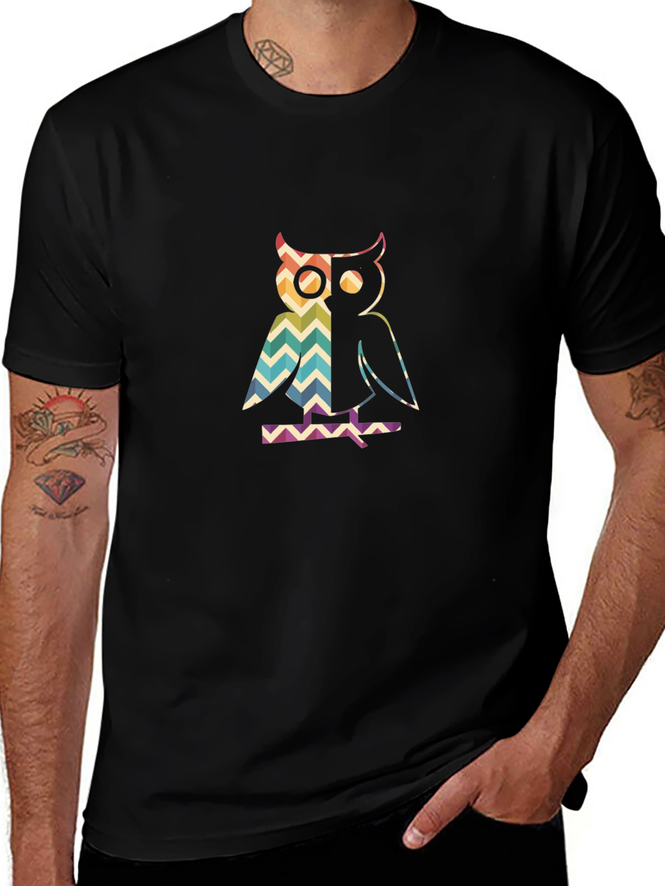 Variant 2 of Retro Owl Graphic Tee - Men's Black T-Shirt