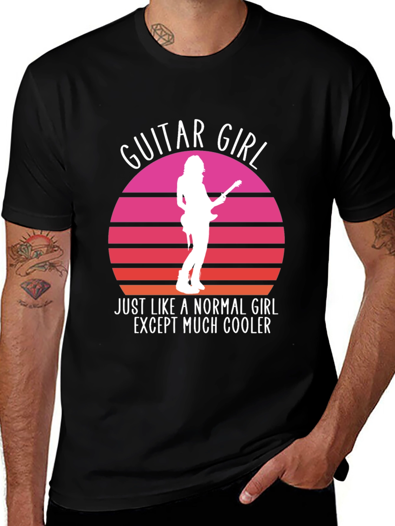 Guitar Girl Cool Retro Sunset T-Shirt