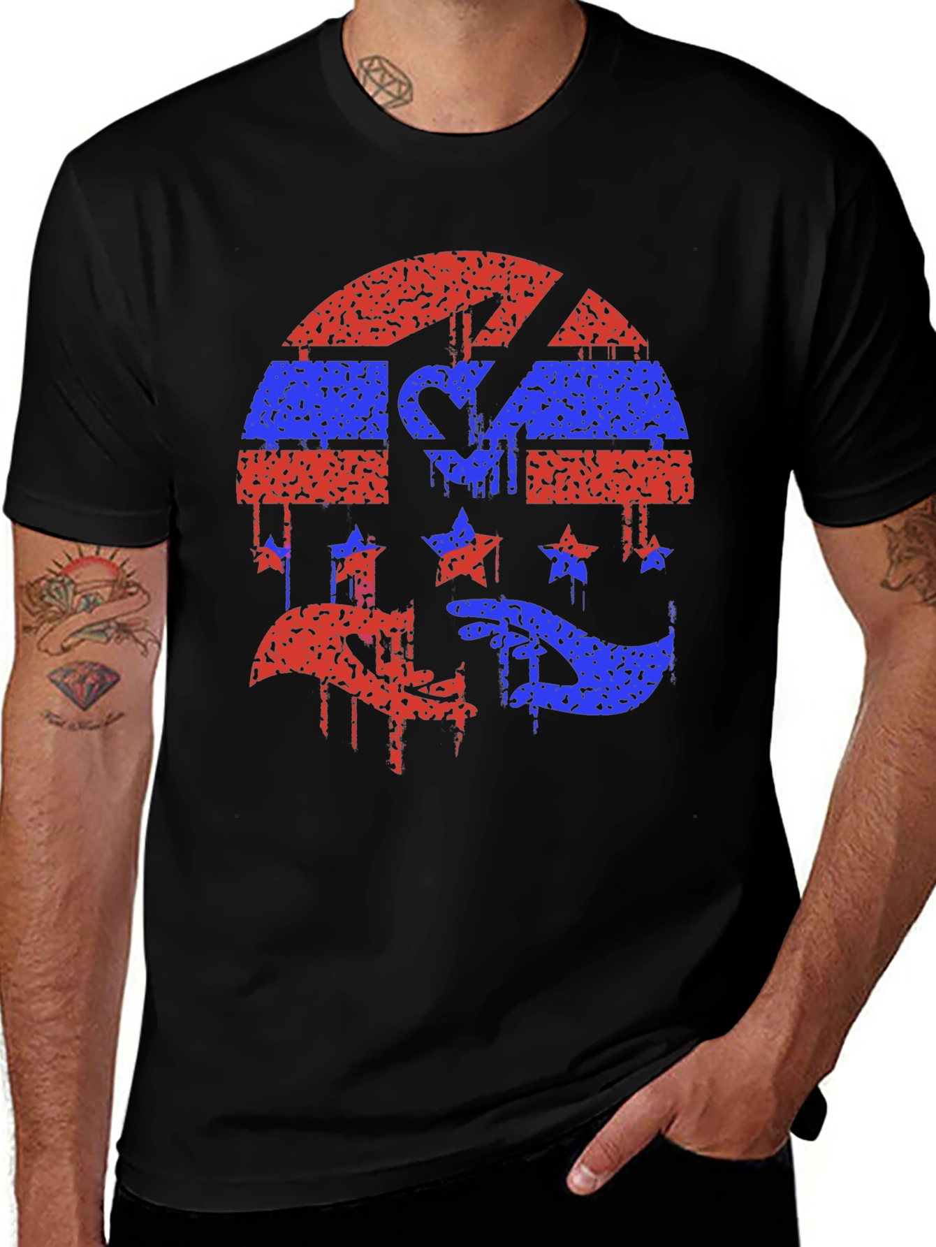 Variant 14 of Red and Blue Grunge Graphic Black Tee