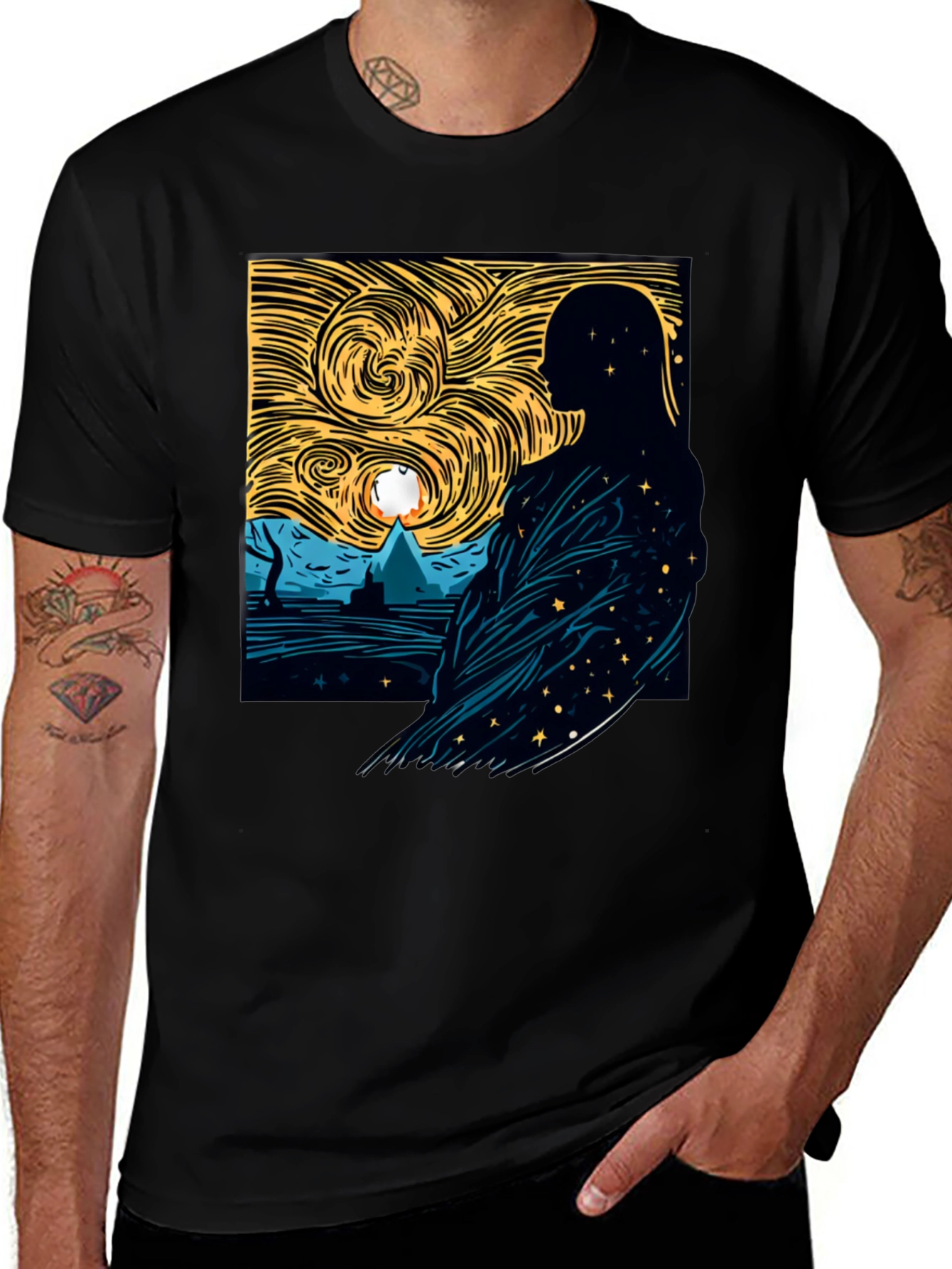 Variant 21 of Starry Night Silhouette Graphic Tee - Modern Art Shirt