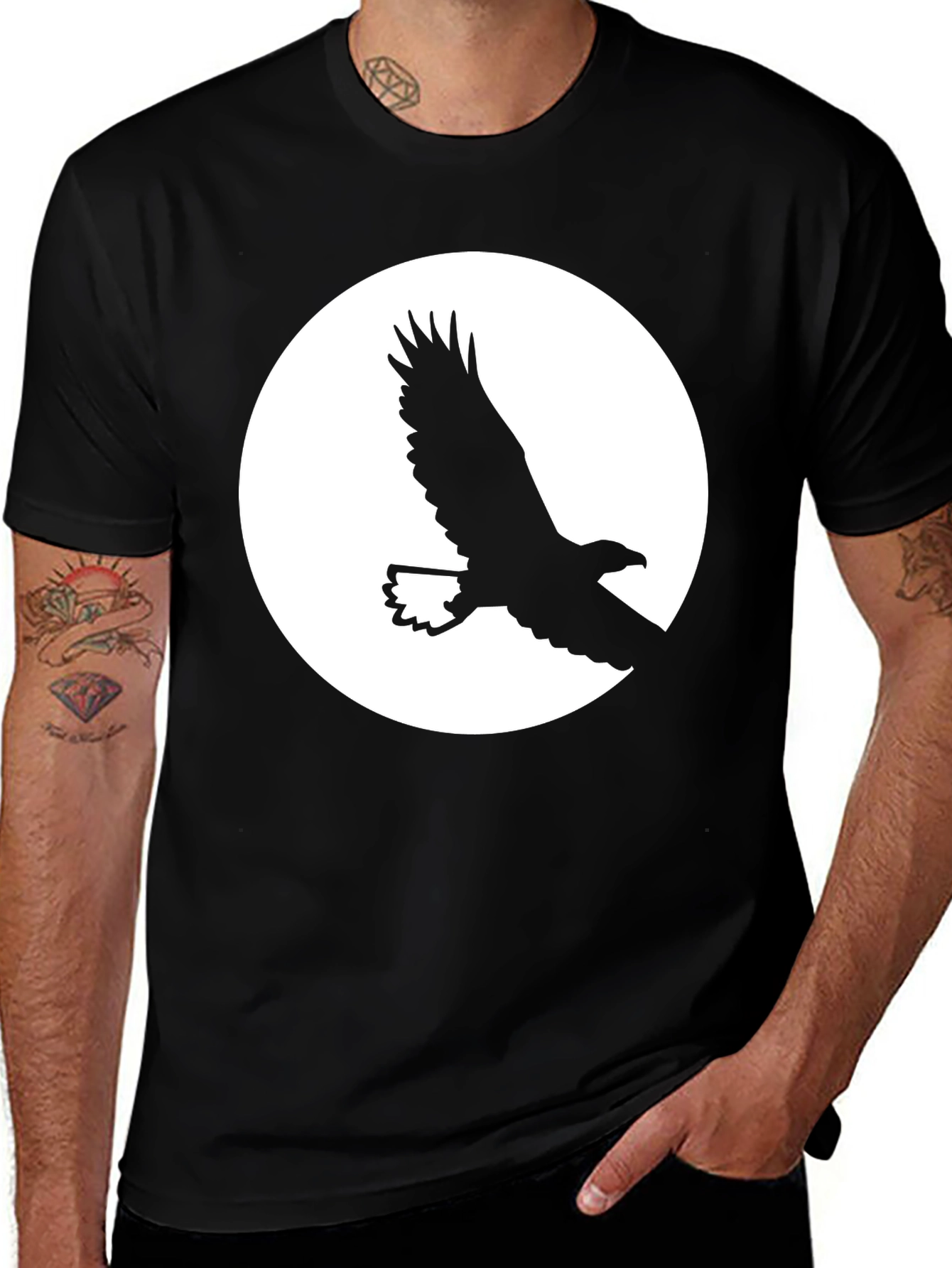 Black Eagle Silhouette Graphic Tee - Black Cotton T-Shirt main image