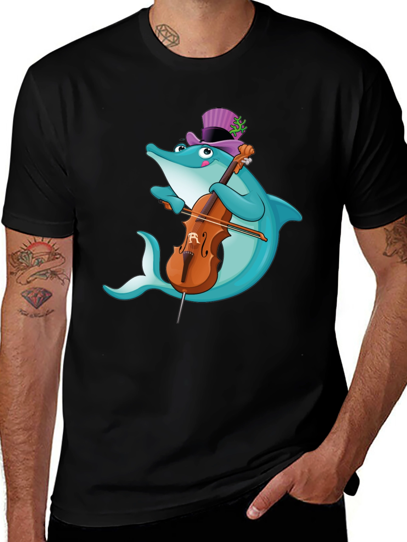 Variant 10 of Dolphin Violinist Tee - Quirky Cartoon Animal Shirt