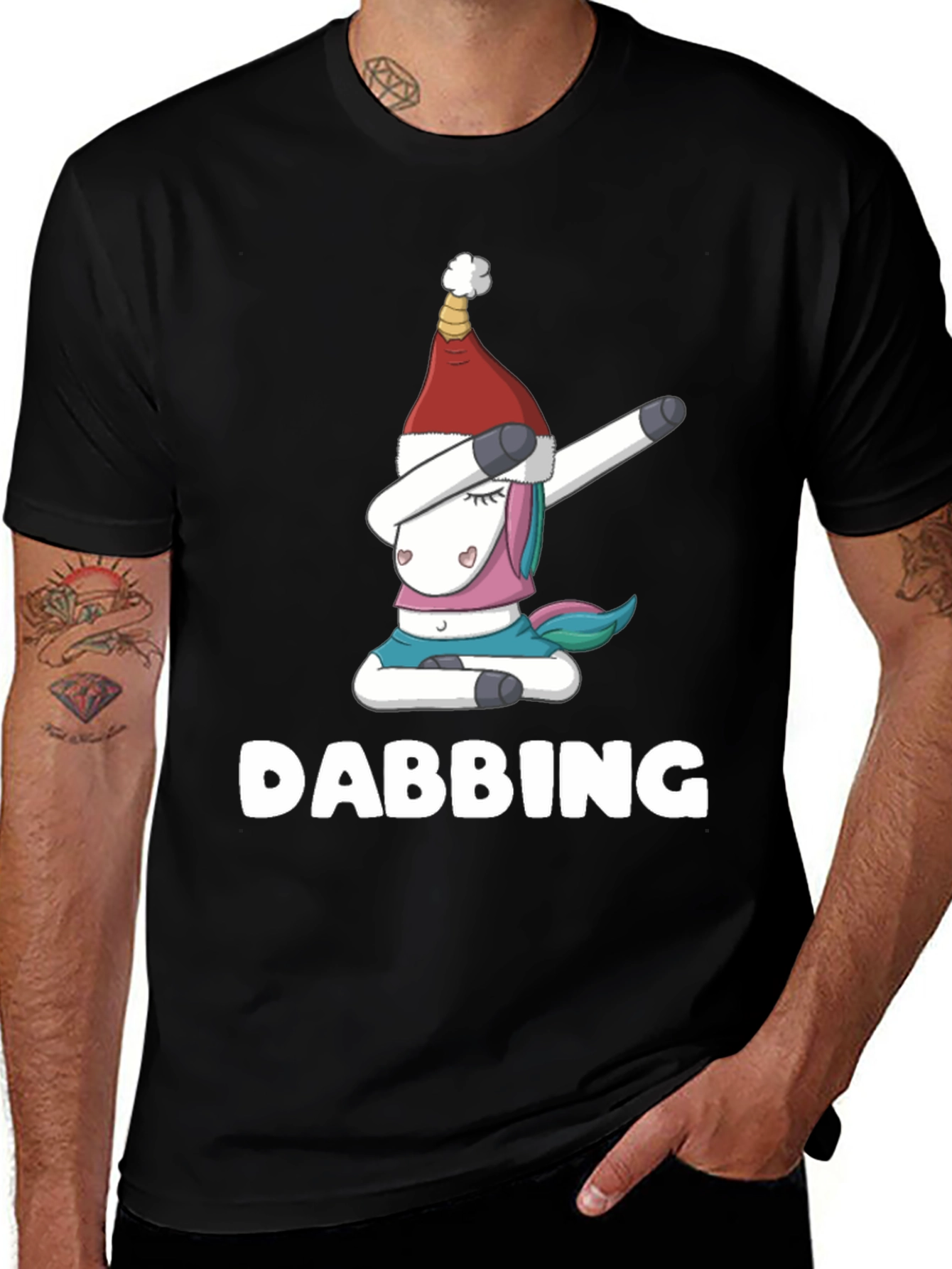 Black Dabbing Unicorn Christmas Shirt main image