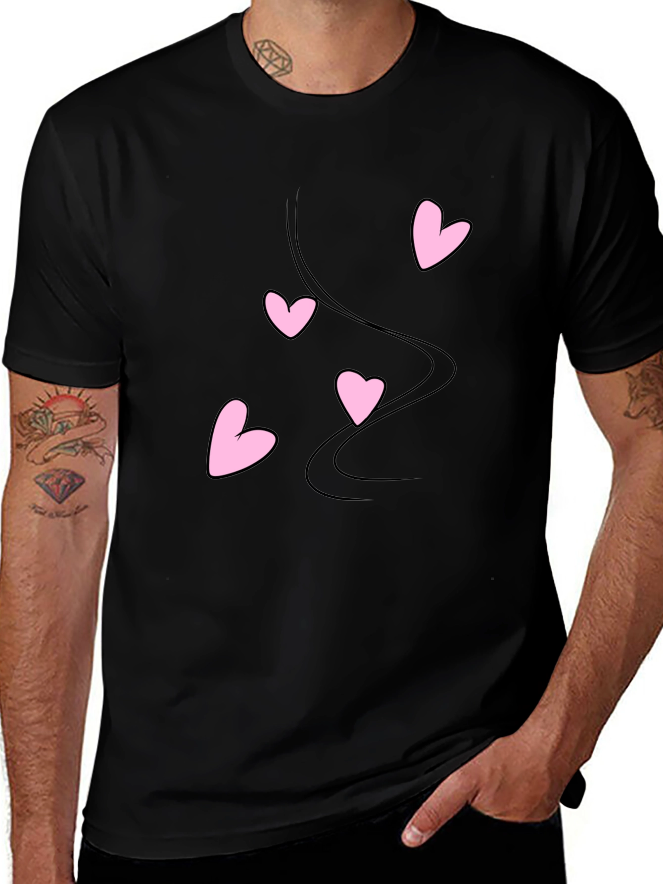 Black T-Shirt with Pink Hearts Design