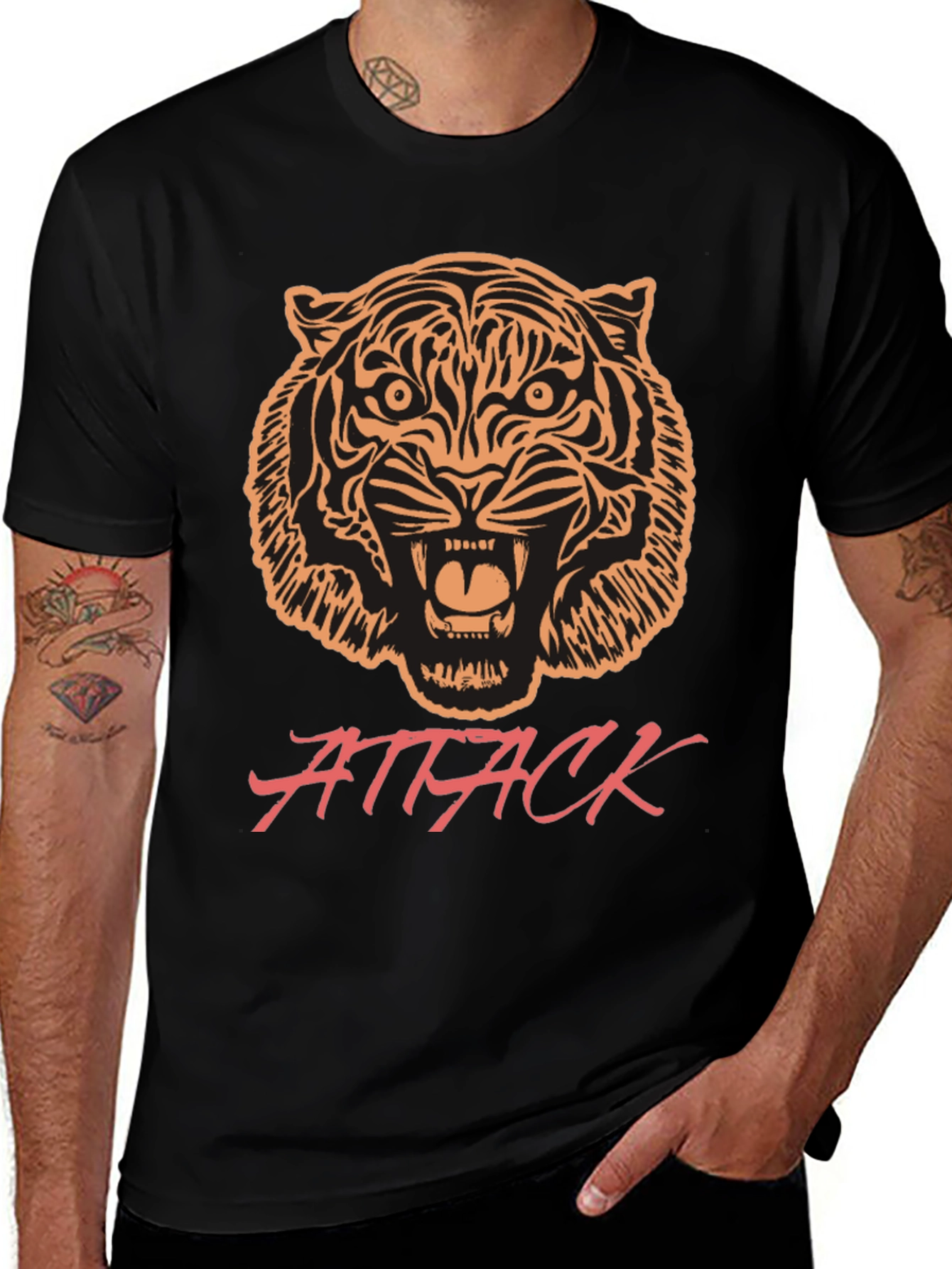 Variant 7 of Tiger Attack Graphic Print Crew Neck Tee