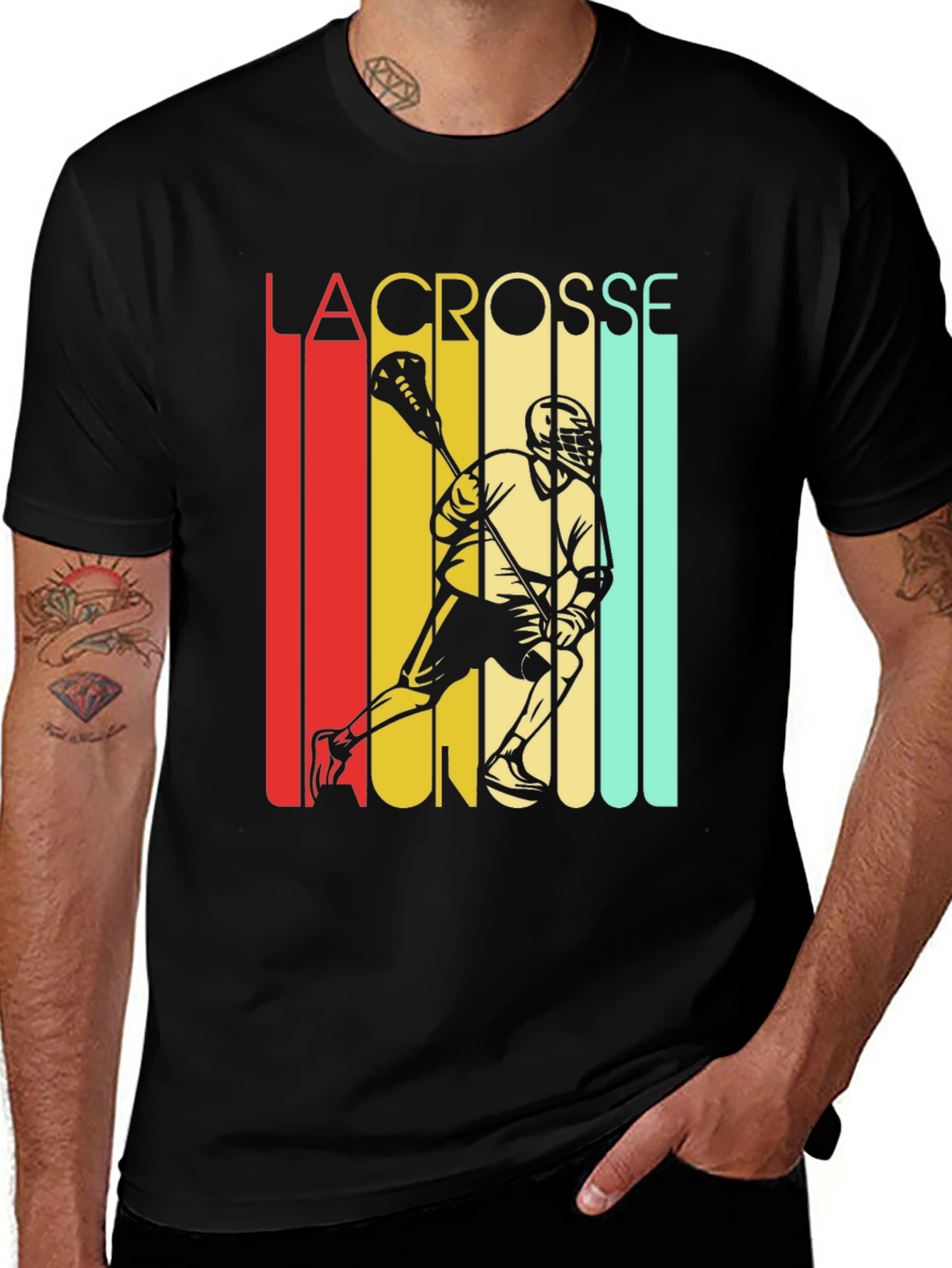 Variant 24 of Vintage Lacrosse Player Graphic T-Shirt - Retro Style