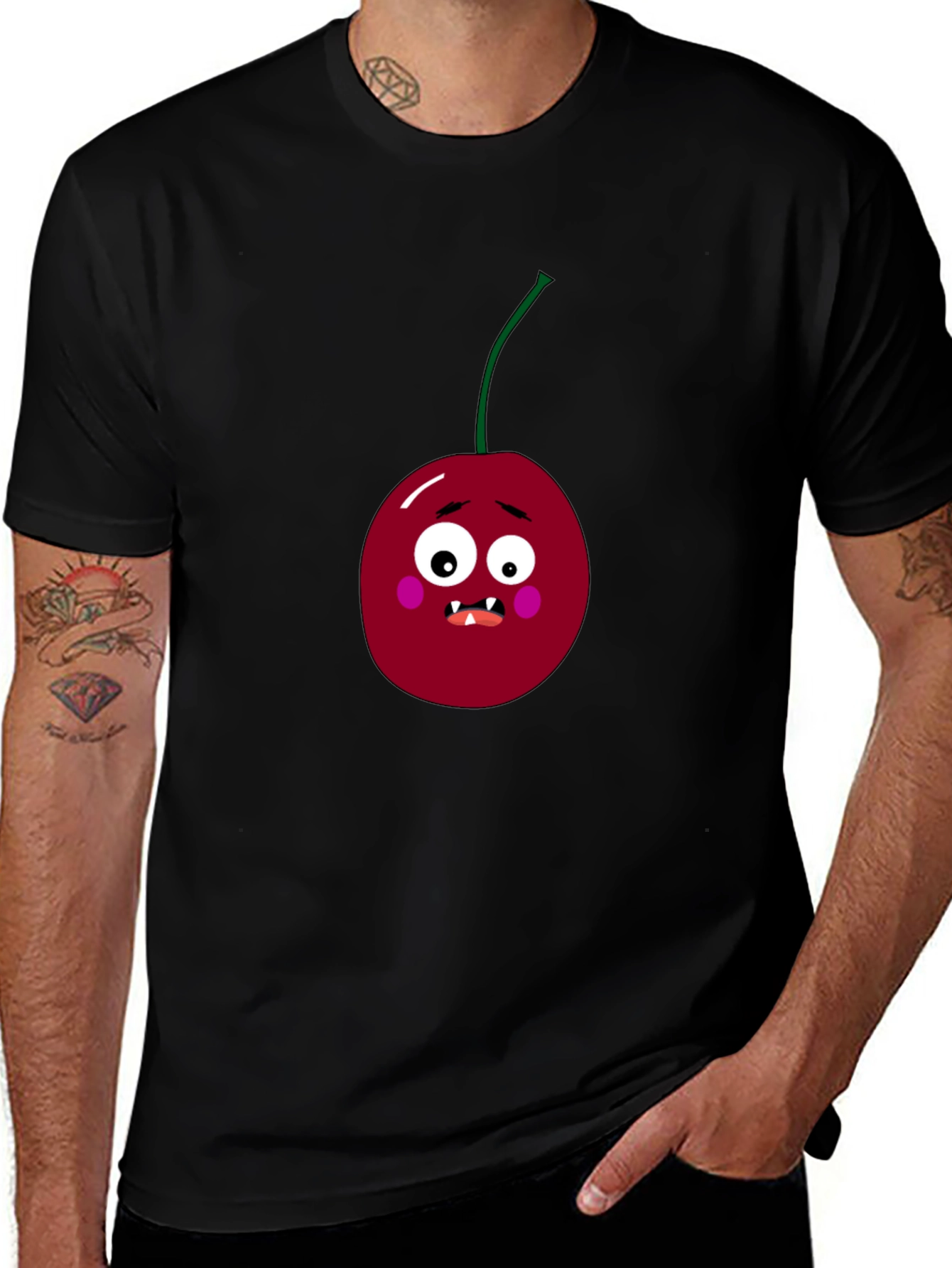 Variant 13 of Funny Cherry Graphic Black T-Shirt