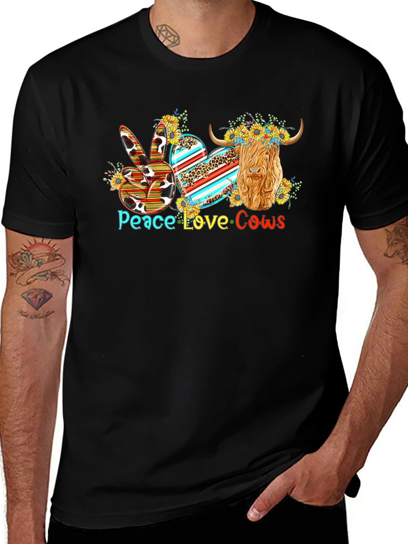 Variant 2 of Peace Love Cows T-Shirt - Highland Cow Graphic Tee