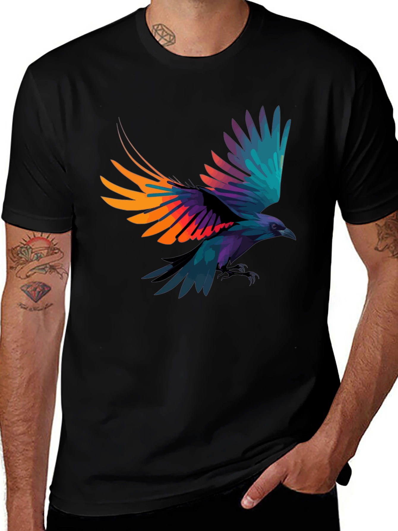 Raven Graphic Tee - Black Stylish Bird Shirt