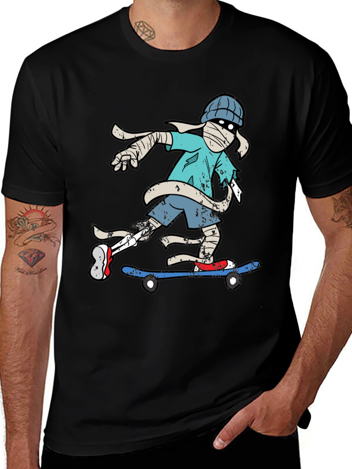 Variant 30 of Skateboarding Mummy Graphic Tee - Cool T-Shirt