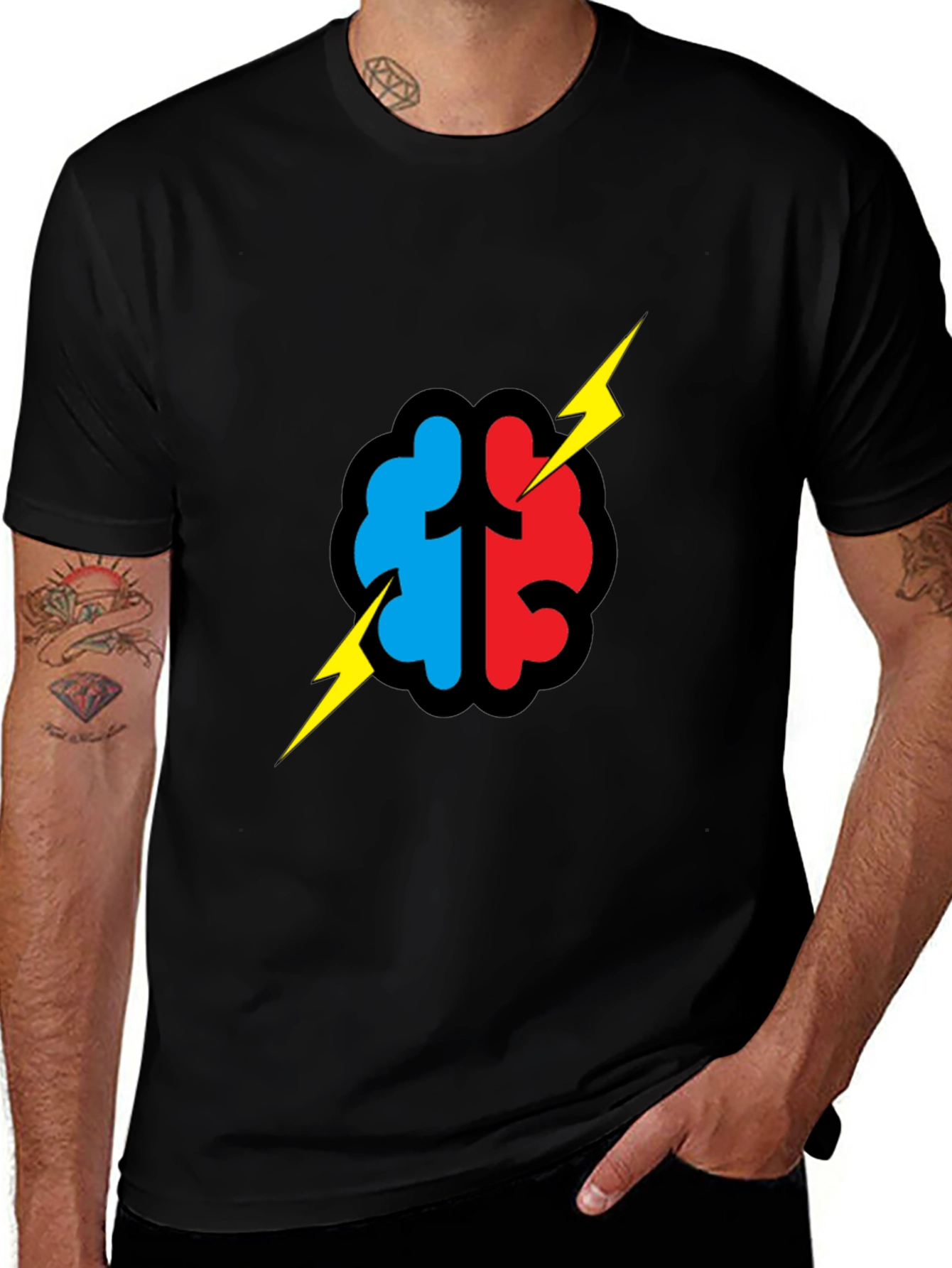 Variant 17 of Brain Power T-Shirt - Blue/Red Graphic