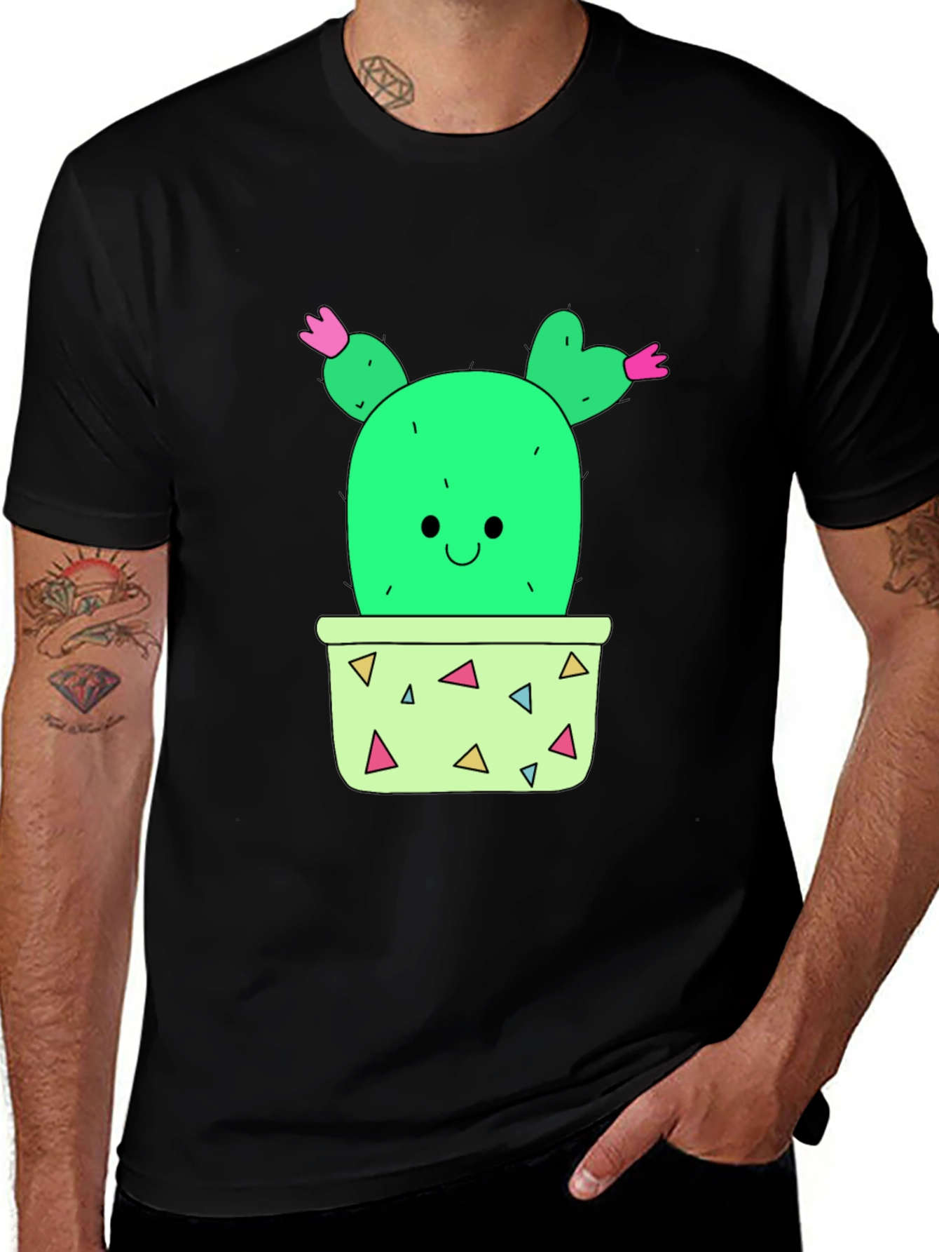 Variant 5 of Cactus Graphic T-Shirt - Black, Cute Potted Plant Tee