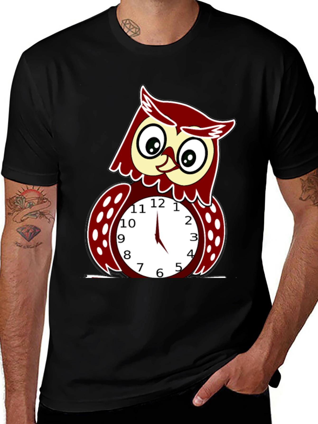 Variant 22 of Funny Owl Clock Graphic T-Shirt - Mens
