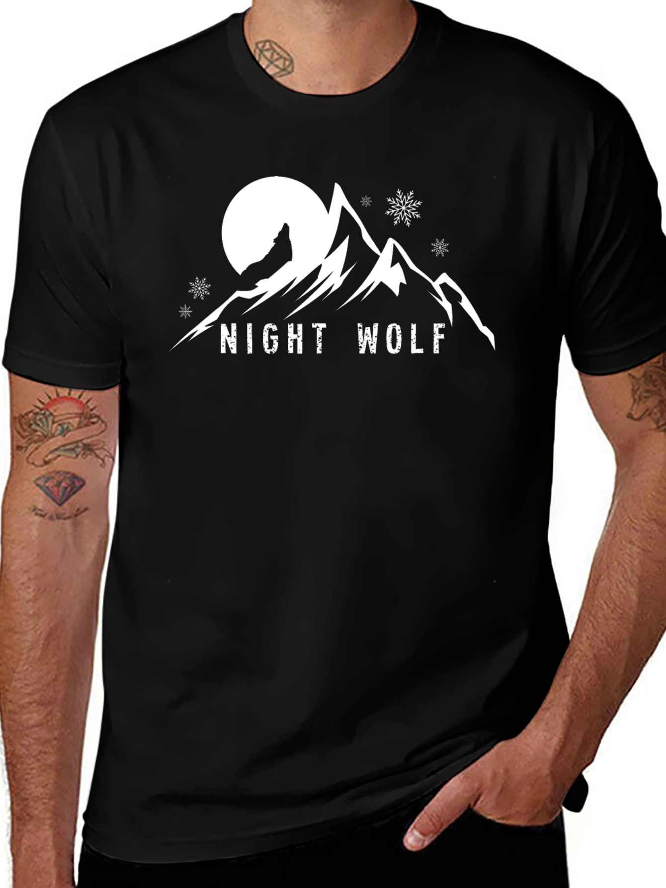 Night Wolf T-Shirt - Mountain and Moon Graphic Tee