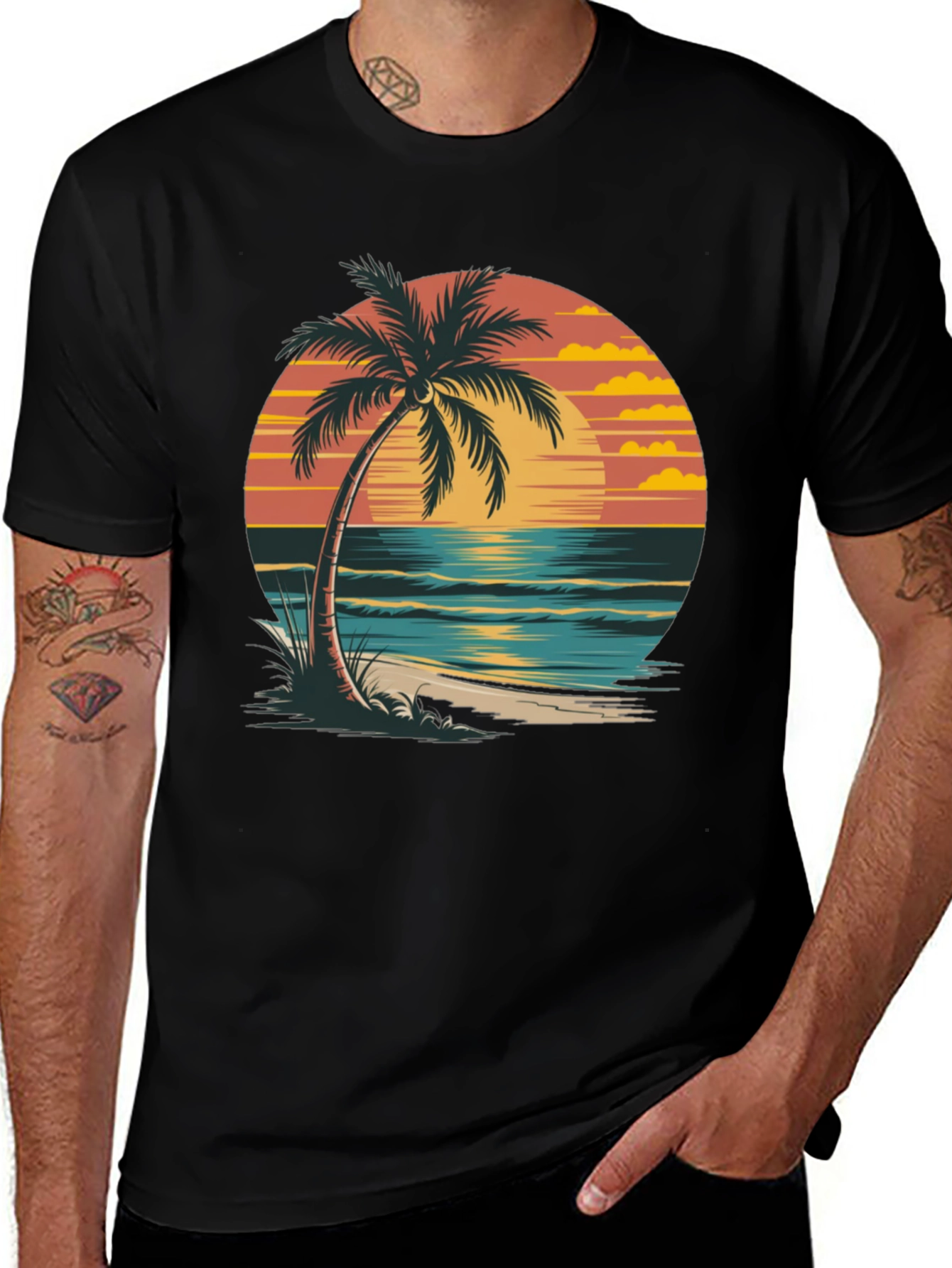 Variant 20 of Tropical Sunset Palm Tree Graphic Tee - Black