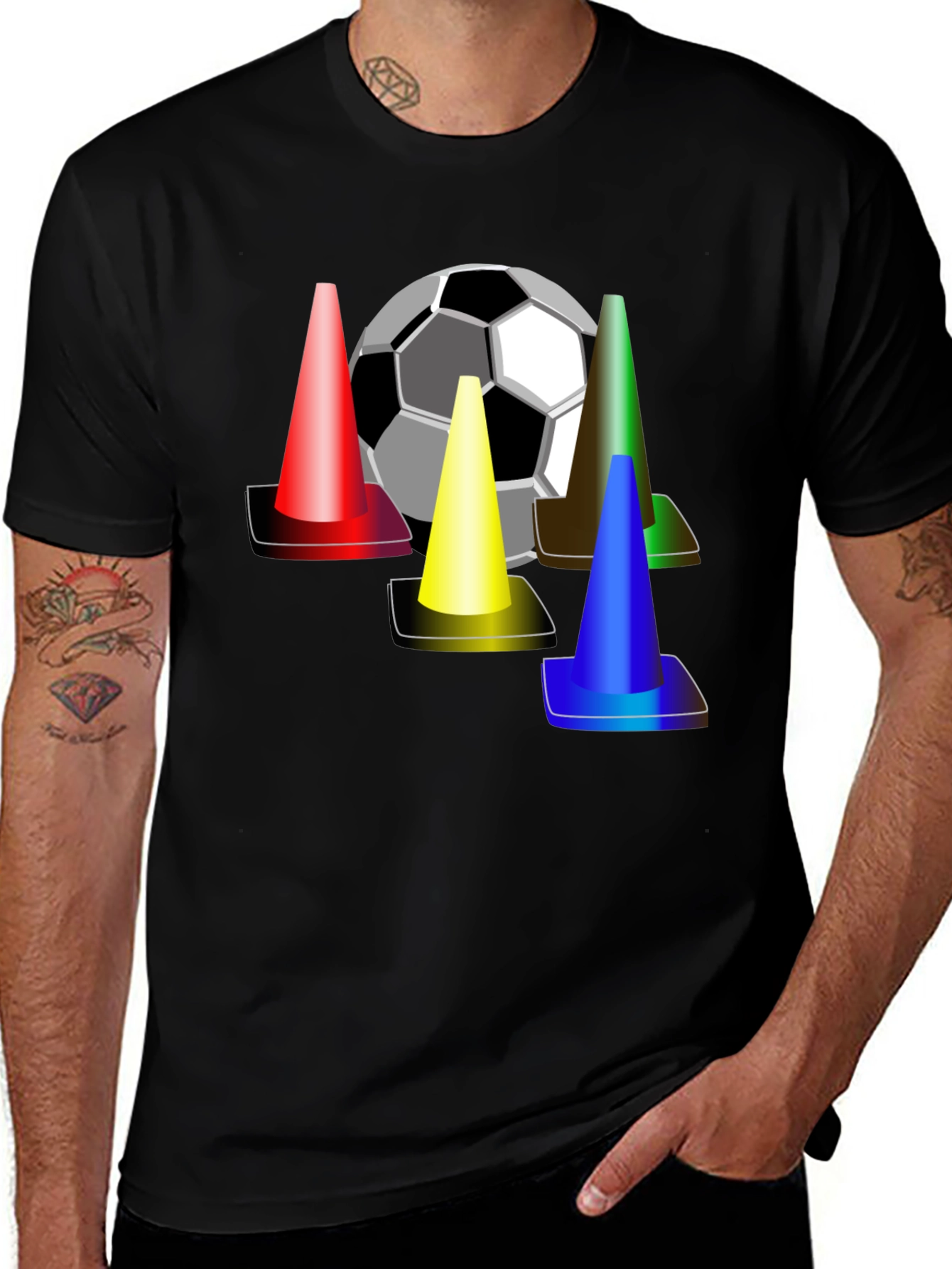 Variant 19 of Soccer Training Cones Graphic Tee - Black Cotton Shirt