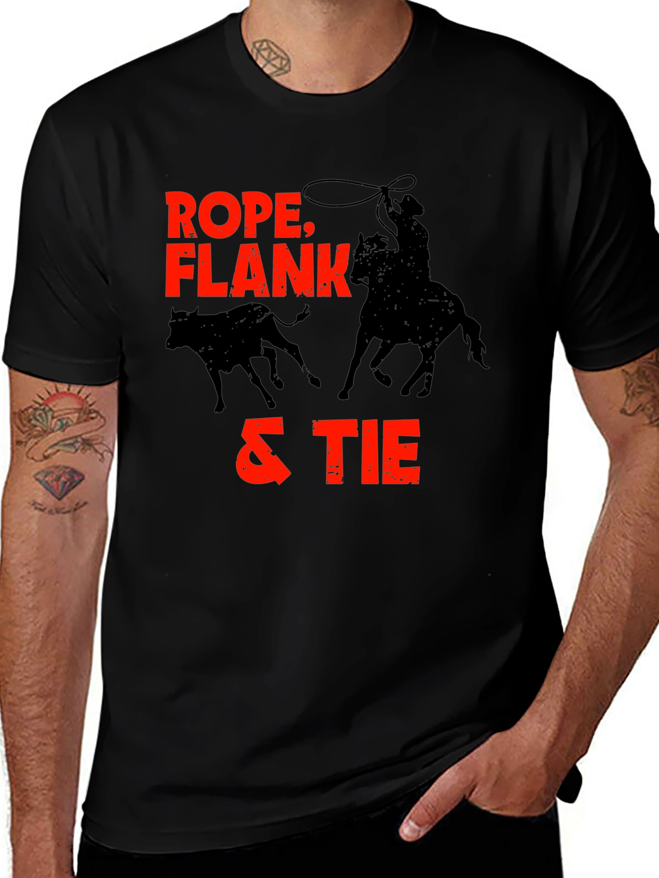 Variant 11 of Rope Flank & Tie Graphic T-Shirt - Cowboy Rodeo Tee