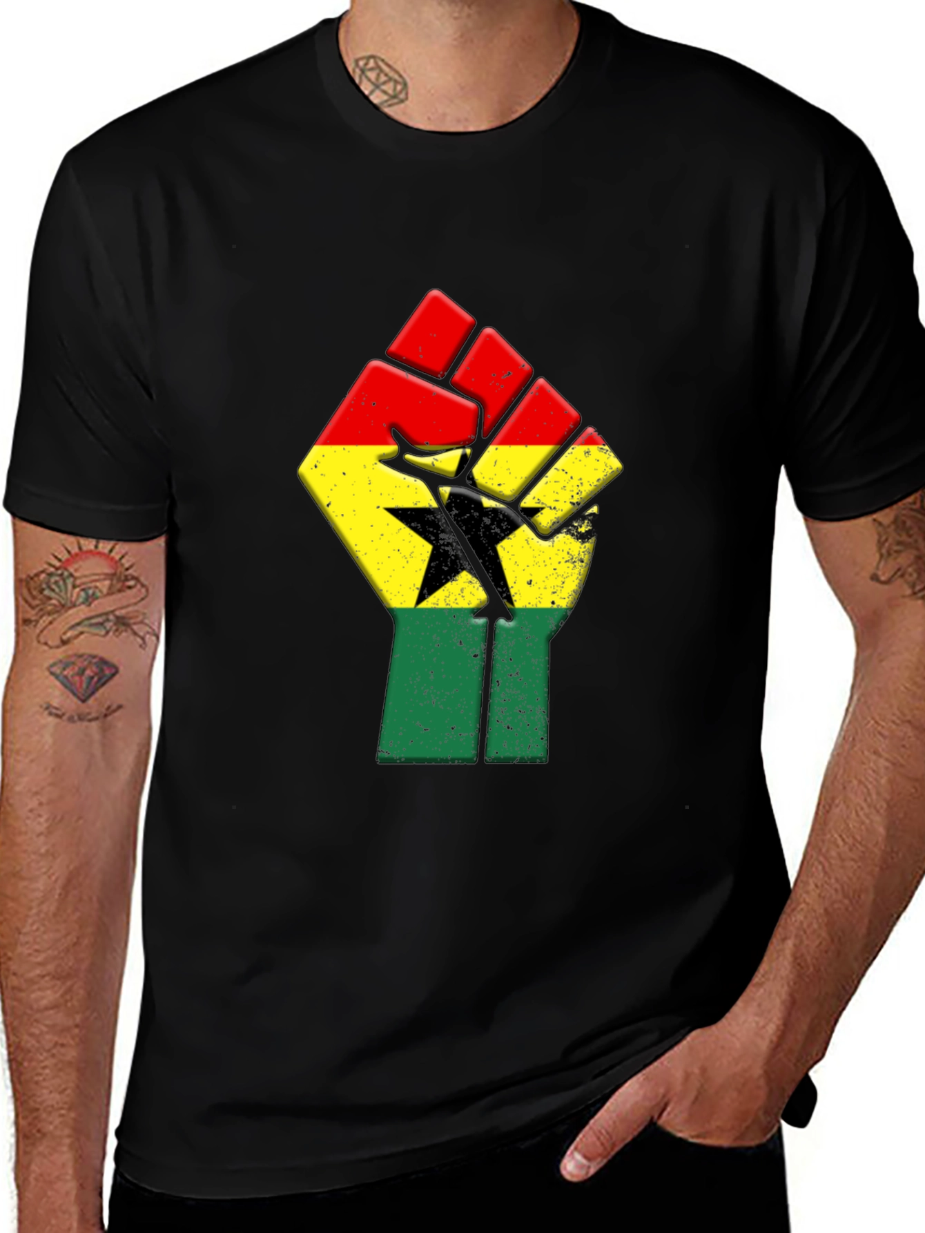 Ghana Flag Fist Graphic T-Shirt - Black