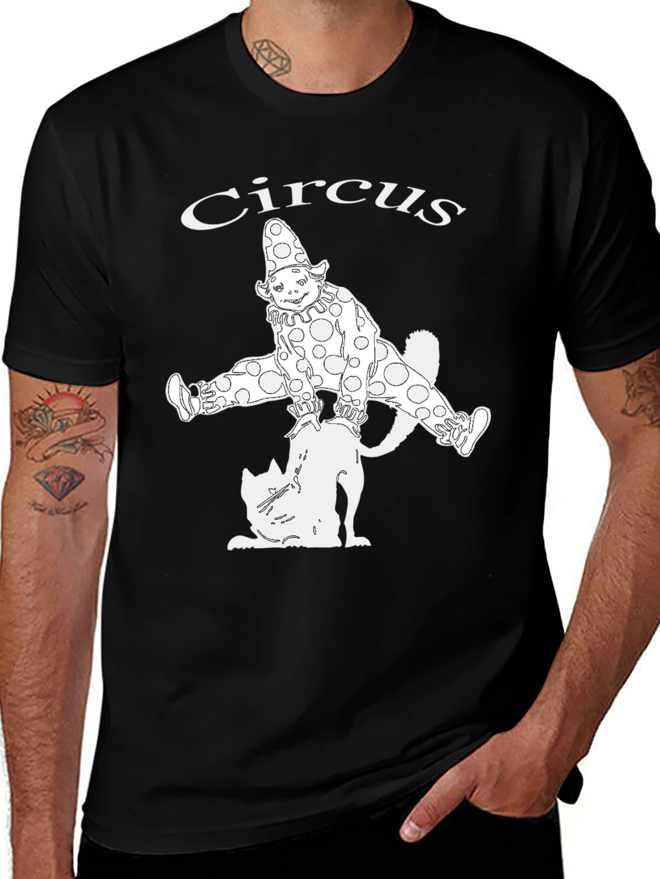 Variant 30 of Circus Clown & Dog Graphic Black T-Shirt